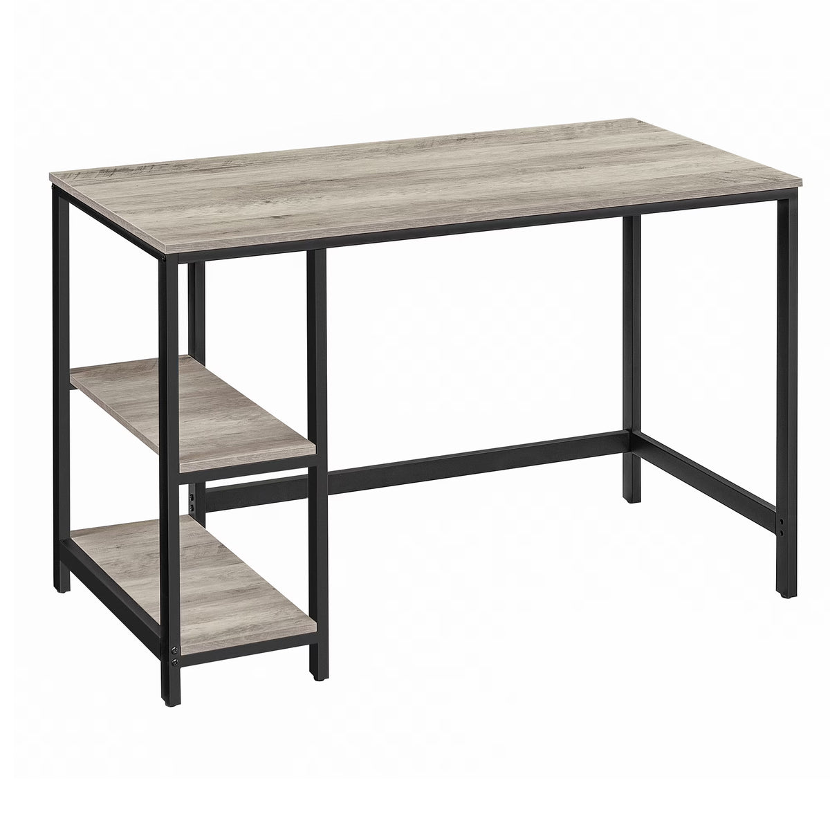 VASAGLE Birou cu 2 rafturi pe stanga sau dreapta, cadru din otel, 60x120x75cm, industrial, gri stejar