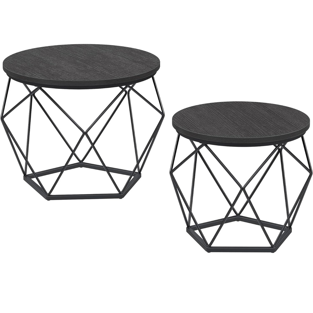 VASAGLE Set de 2 mese de cafea, blat detasabil, stil industrial, 50x40cm si 40x36cm, negru