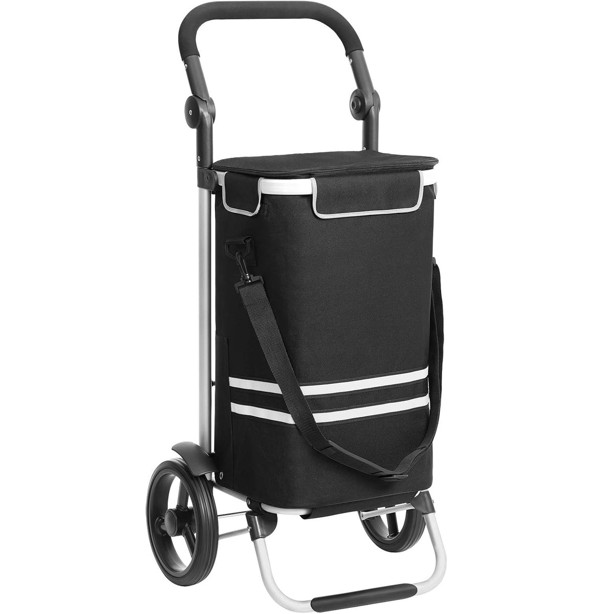 SONGMICS Carucior de cumparaturi piata, pliabil, compartiment frigorific, multifunctional, 44x35x100 cm, negru