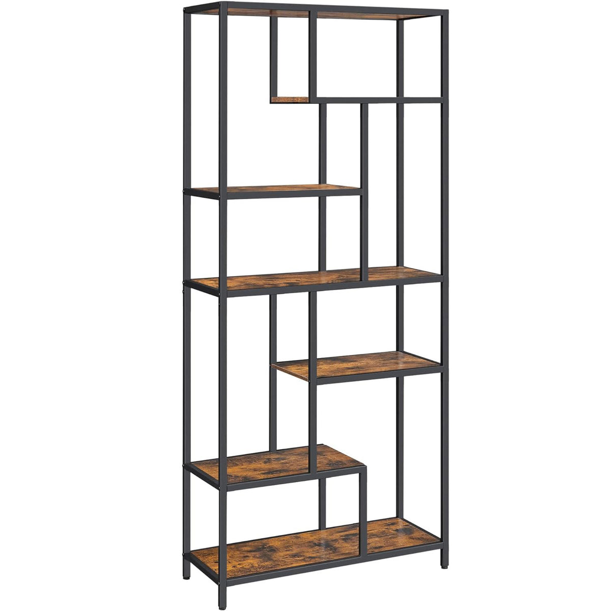 VASAGLE Biblioteca cu forma geometrica, pe 6 nivele, stil industrial, 30x80x180cm, maro rustic si negru