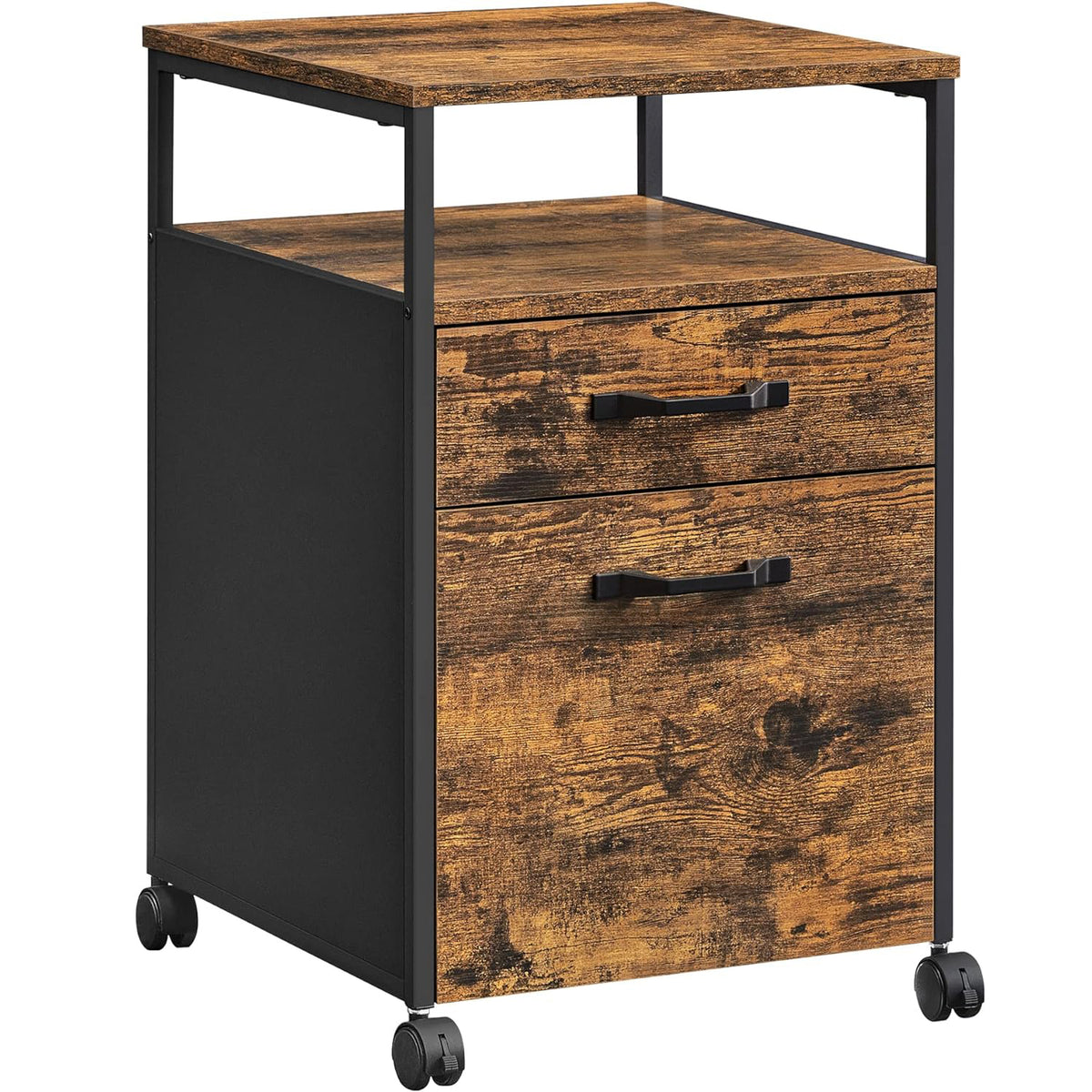 VASAGLE Dulap mobil tip rollbox pentru birouri, cu 2 sertare, stil industrial, 44x42x67cm, maro rustic