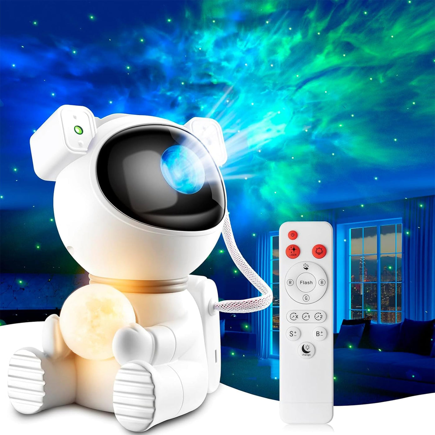 Lampa tip Proiector Model Astronaut Timebox, 2 in 1 cu 8 Culori de Nebuloasa - Imagine 1