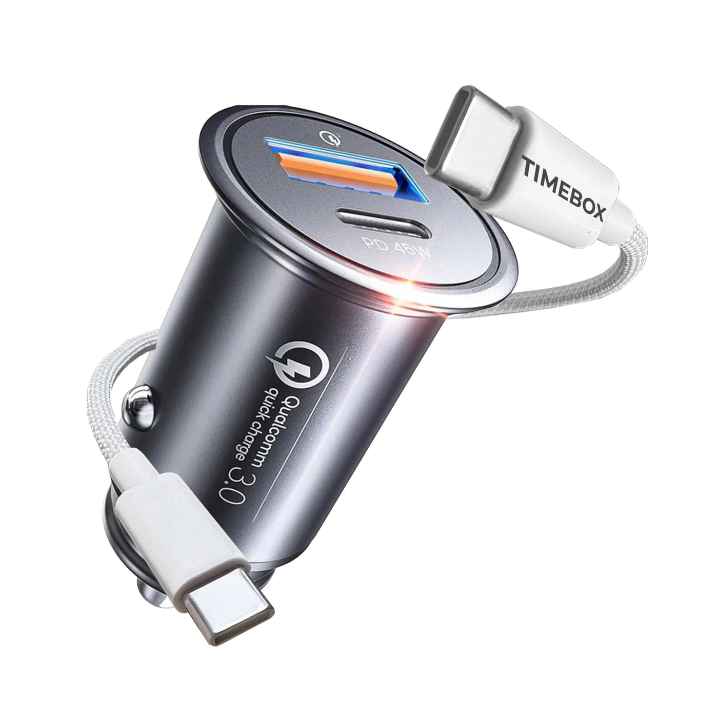 Pachet Accesorii Auto Timebox, Type-C la USB-C, 66W, 1m, QC 3, Negru - Imagine 1