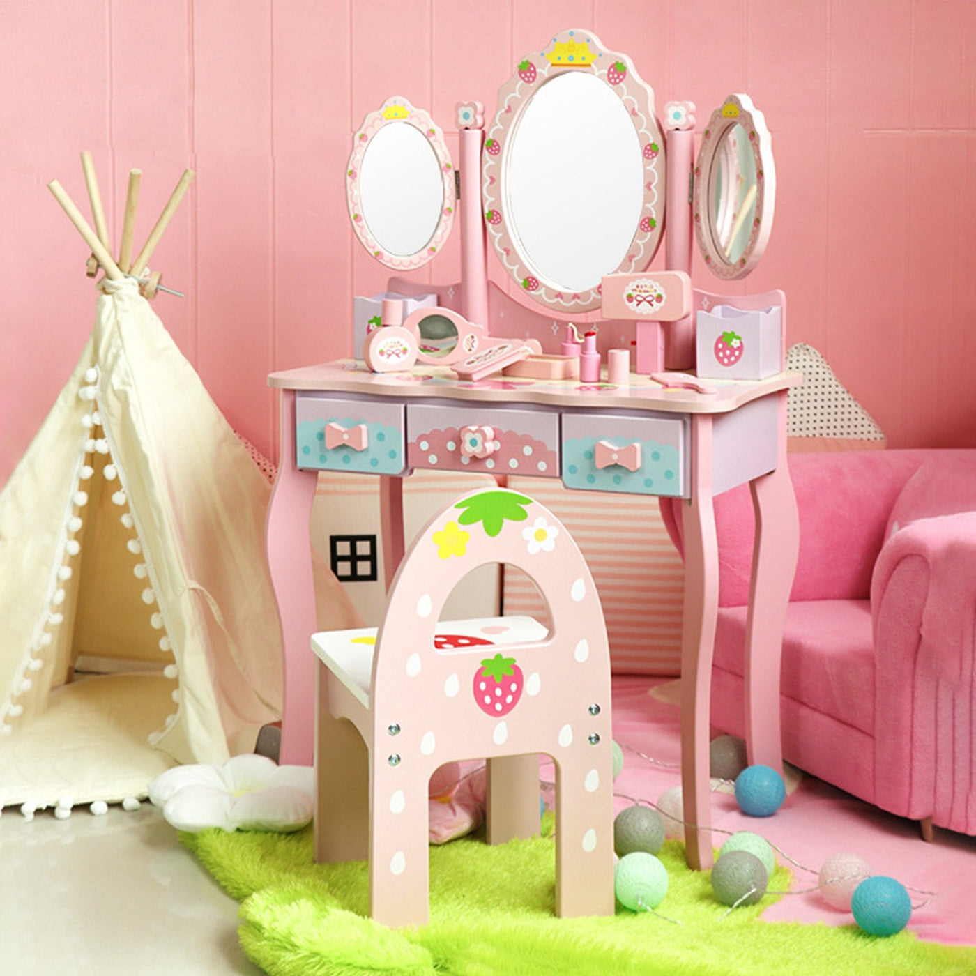 Set de joaca din lemn pentru fete 4, 6 ani, Sarbatori, Roz - Imagine 1