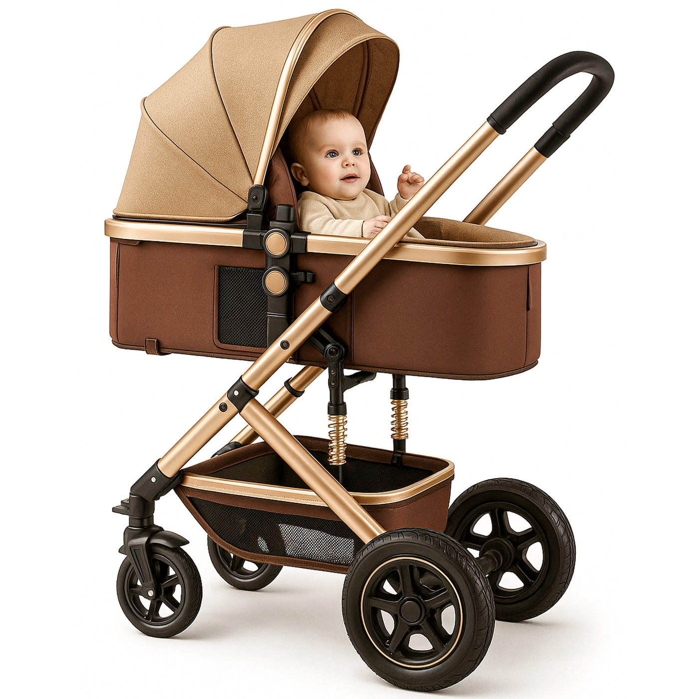 Carucior Reversibil pentru Bebelusi 0-3 Ani Timebox, Maro - Imagine 1