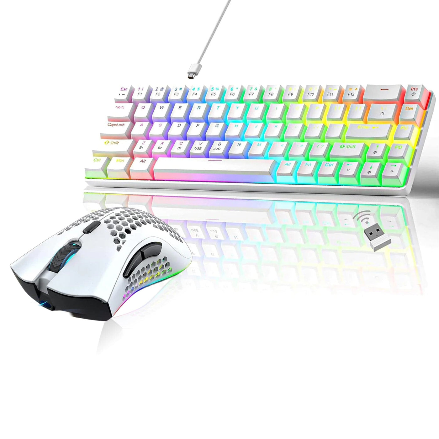 Pachet Gaming Timebox, Red Swtich, 60%, Wireless, Tastatura Mecanica Gaming, Alb - Imagine 1