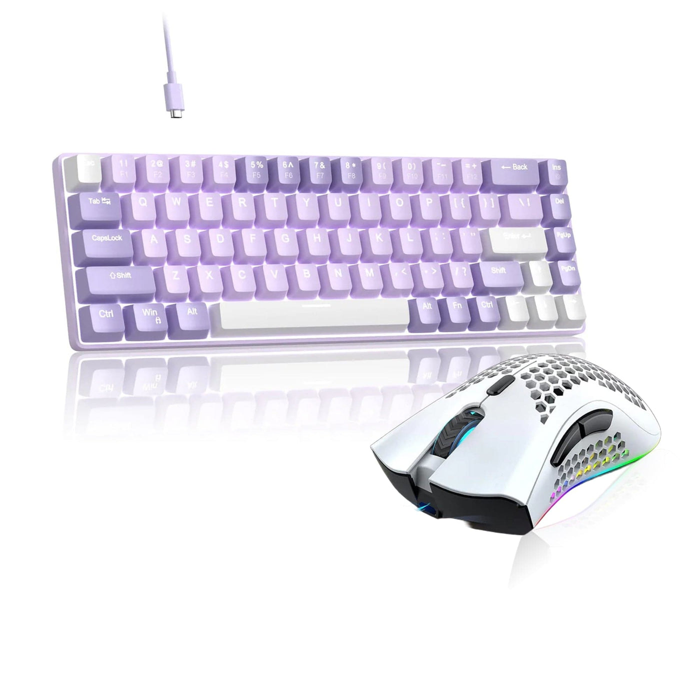 Set Tastatura Mecanica Gaming Timebox, Violet Switch, 60%, Hot-Swap, Wireless, Alb - Imagine 1