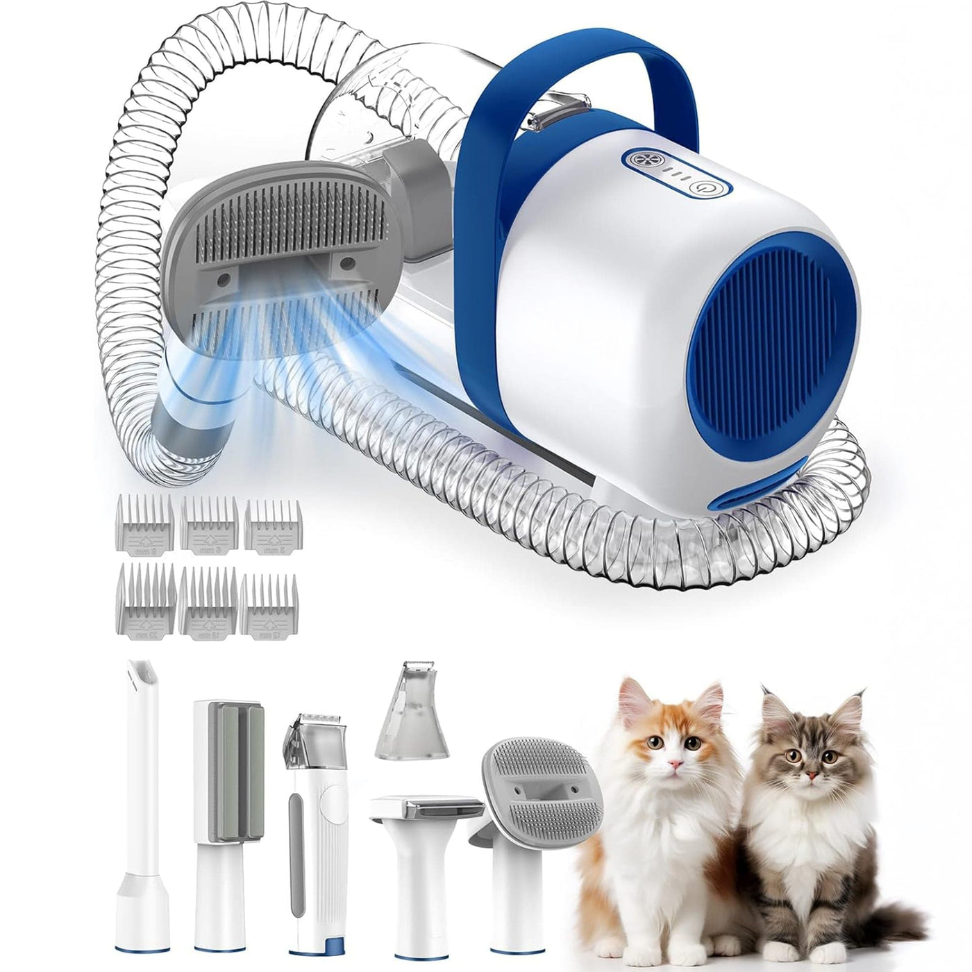 Aspirator Silentios pentru Ingrijirea Animalelor, Kit 6 in 1 cu Perie, Alb - Imagine 1