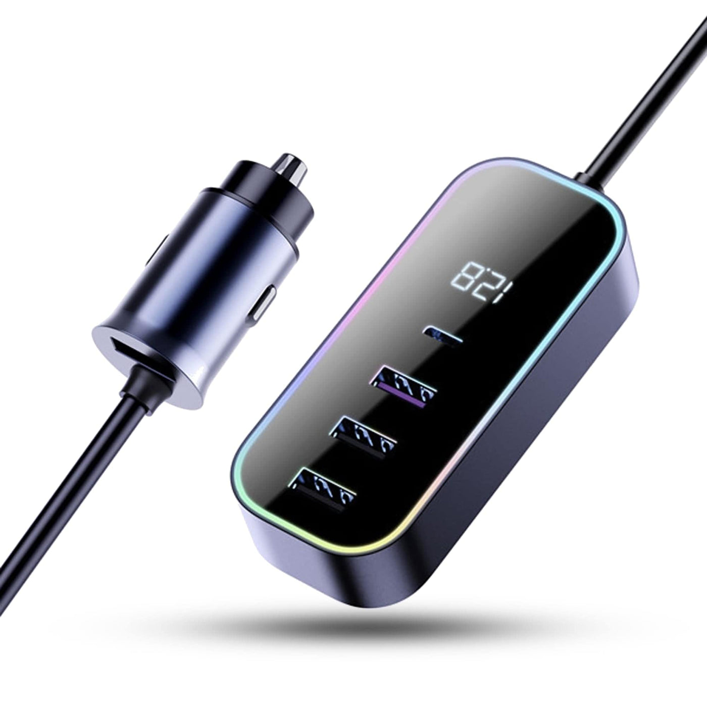 Incarcator auto 105W Fast Charge, 5 in 1, USB, Type-C, lumini RGB, Negru - Imagine 1