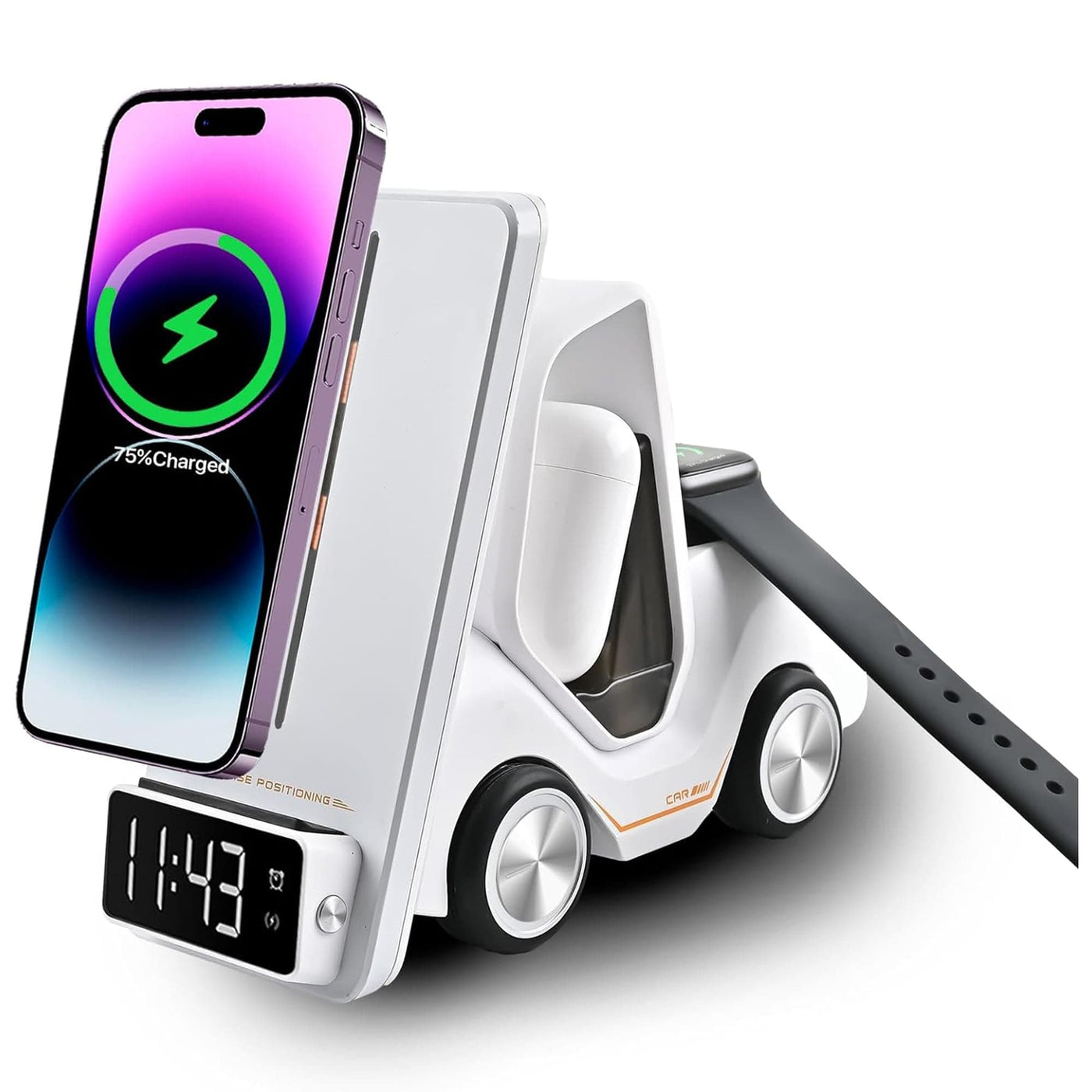 Incarcator Wireless 3 in 1 Timebox, 15W, multifunctional, Samsung, Airpods, Alb - Imagine 1