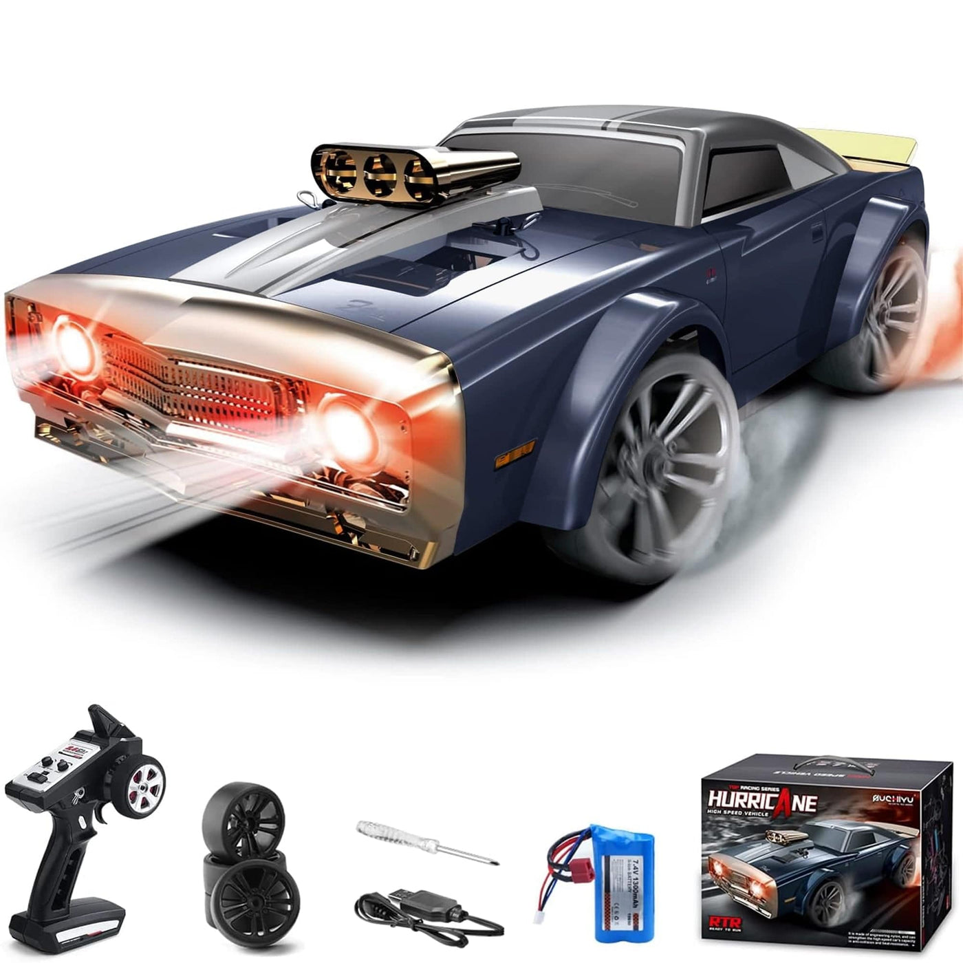 Masina cu telecomanda RC Timebox, 38km/h, 1:16, 4WD, Drift car, Albastru - Imagine 1