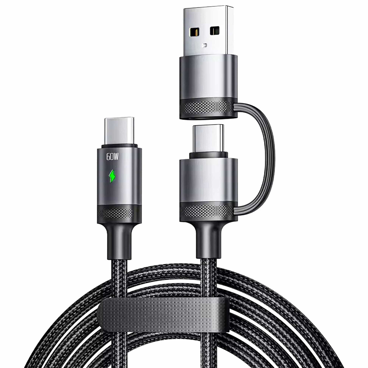 Cablu de Incarcare si Transfer de Date 2 in 1 Timebox, USB la Type-C, 60W, Negru - Imagine 1