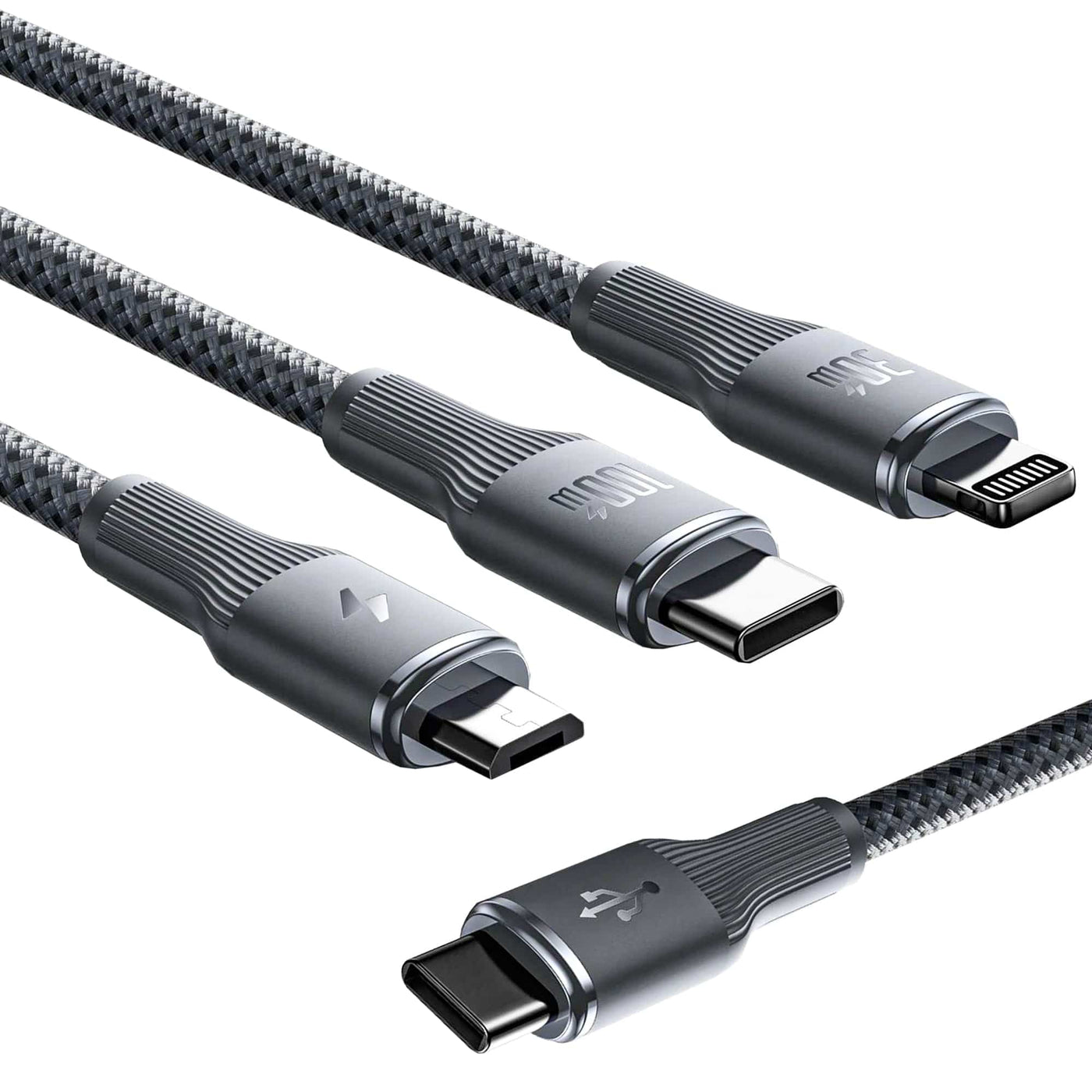Cablu de Incarcare 3 in 1 Timebox, USB-C la Type-C, 100W, 1,5m, Lightning, Negru - Imagine 1
