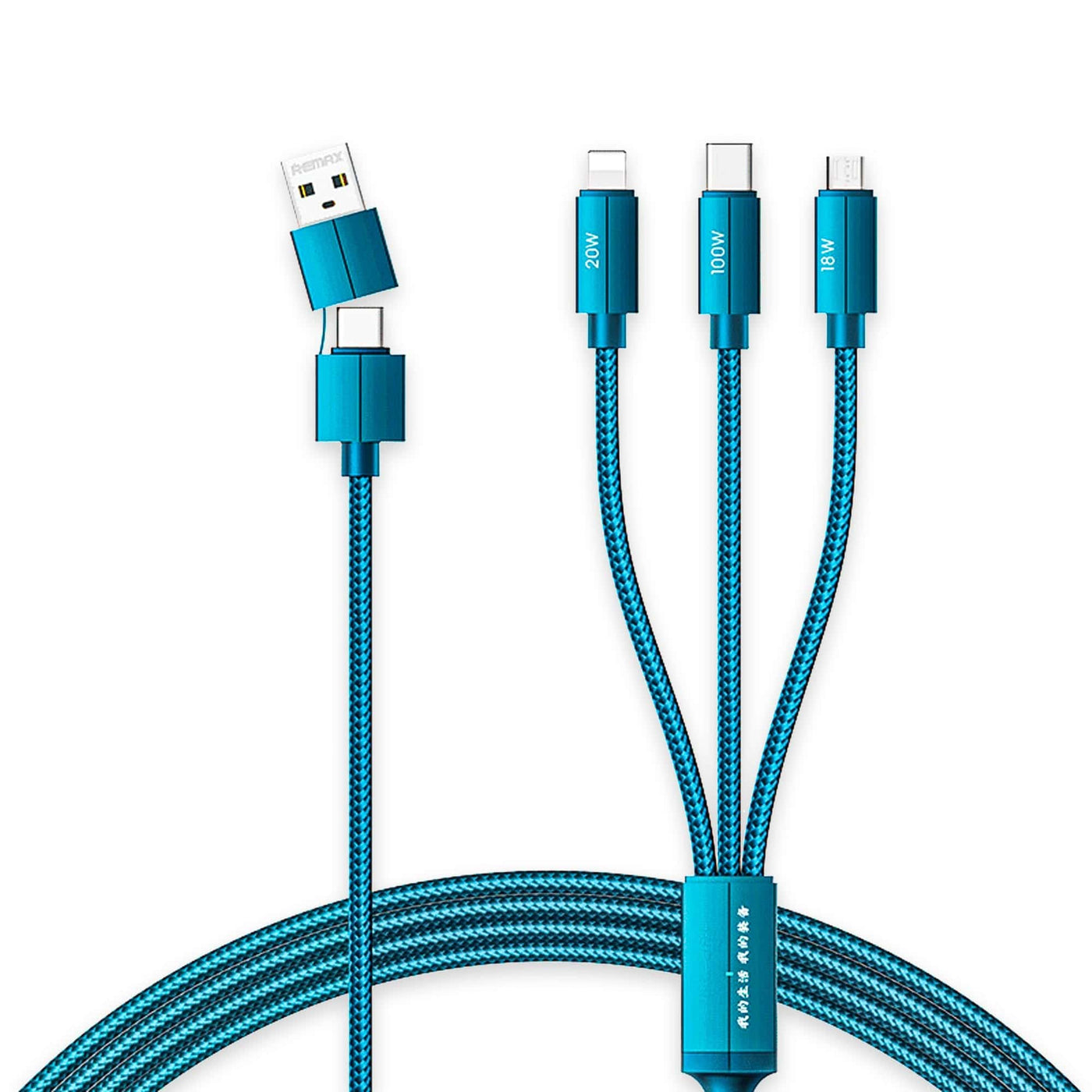 Cablu de Incarcare 6 in 1 Timebox, USB-C la Type-C, 100W, 1m, Lightning, Turcoaz - Imagine 1