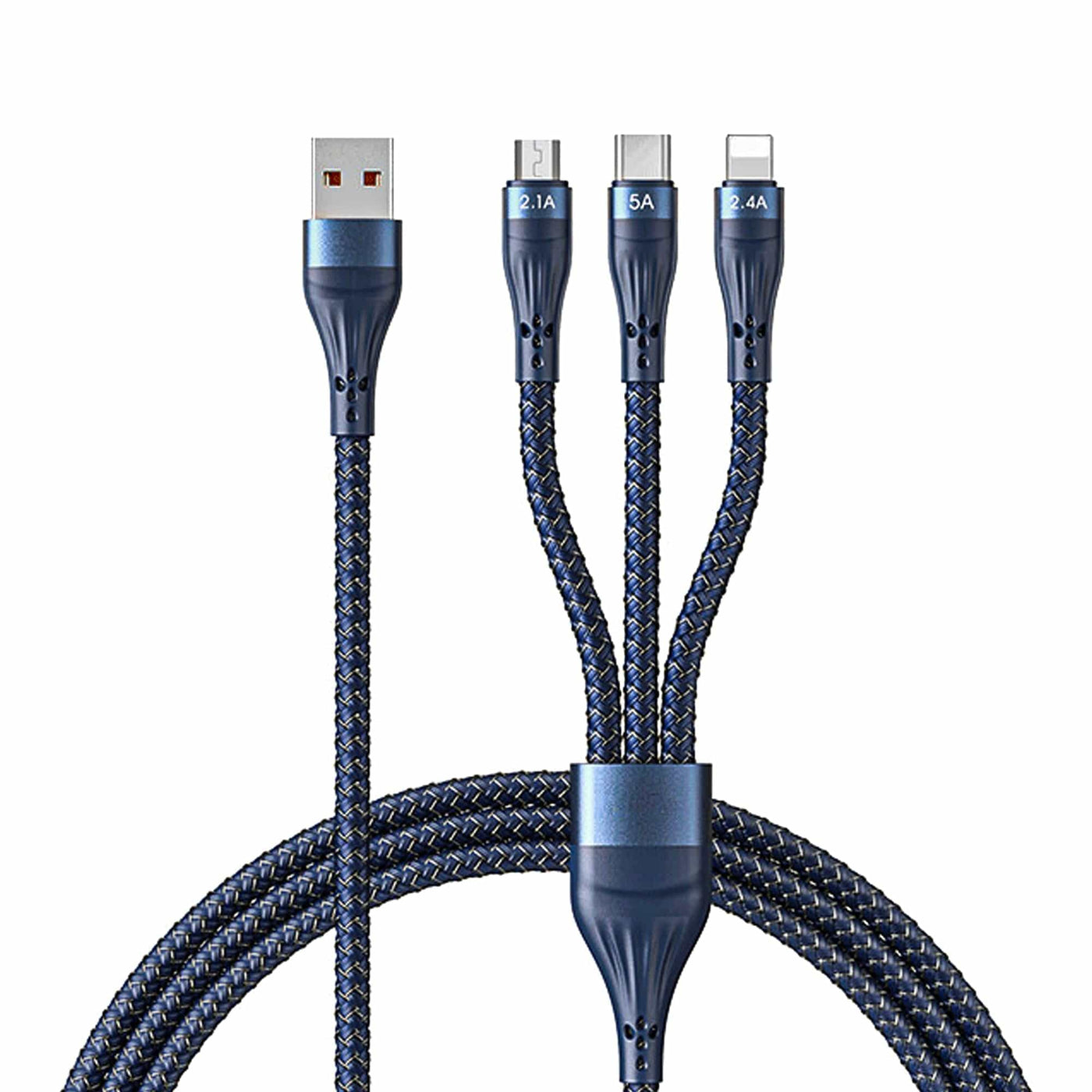 Cablu de Incarcare 3 in 1 Timebox, USB la Type-C, 40W, 1,2m, Lightning, Albastru - Imagine 1