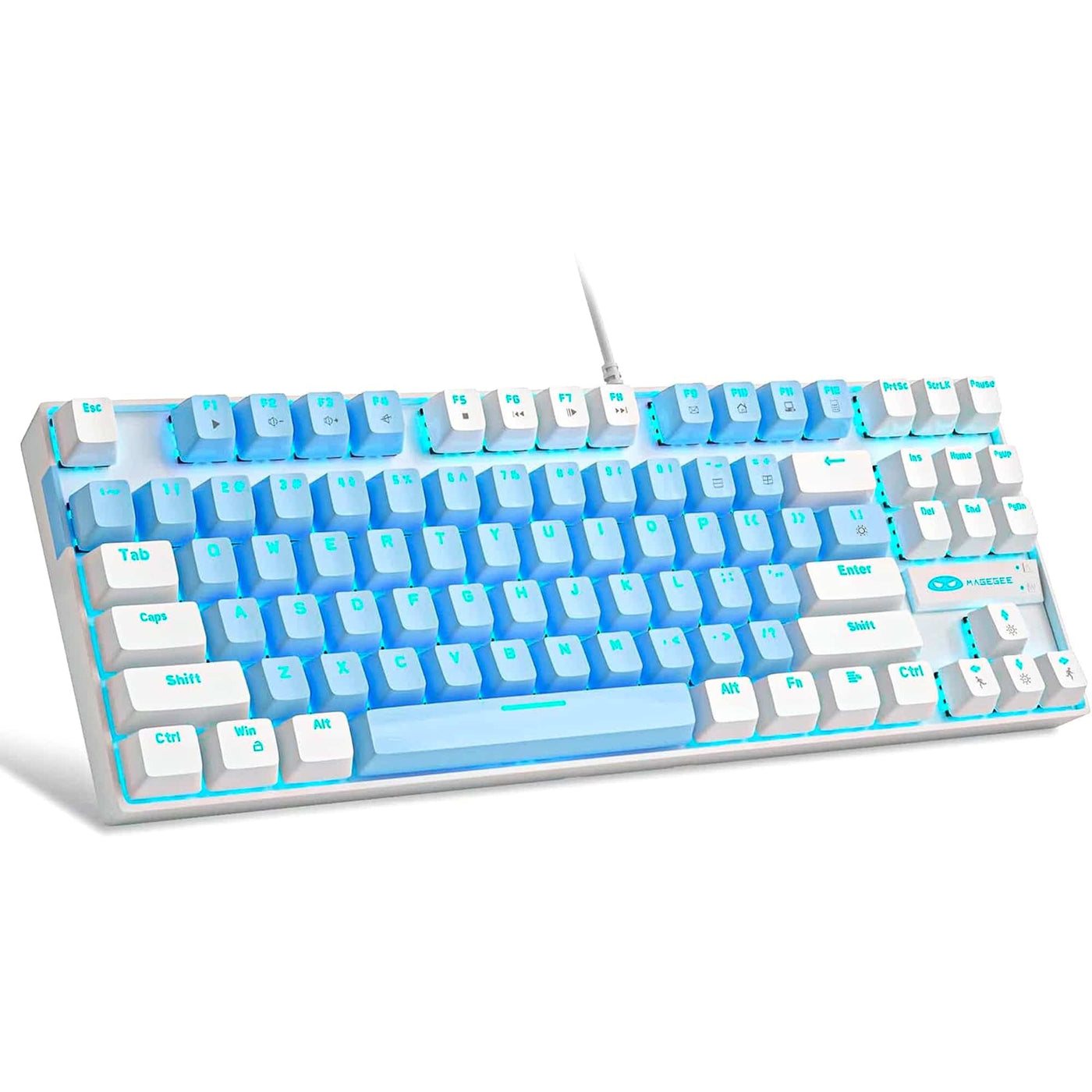 Tastatura Mecanica Gaming MageGee, Blue Switch, 75%, iluminare LED, Alb Albastru - Imagine 1