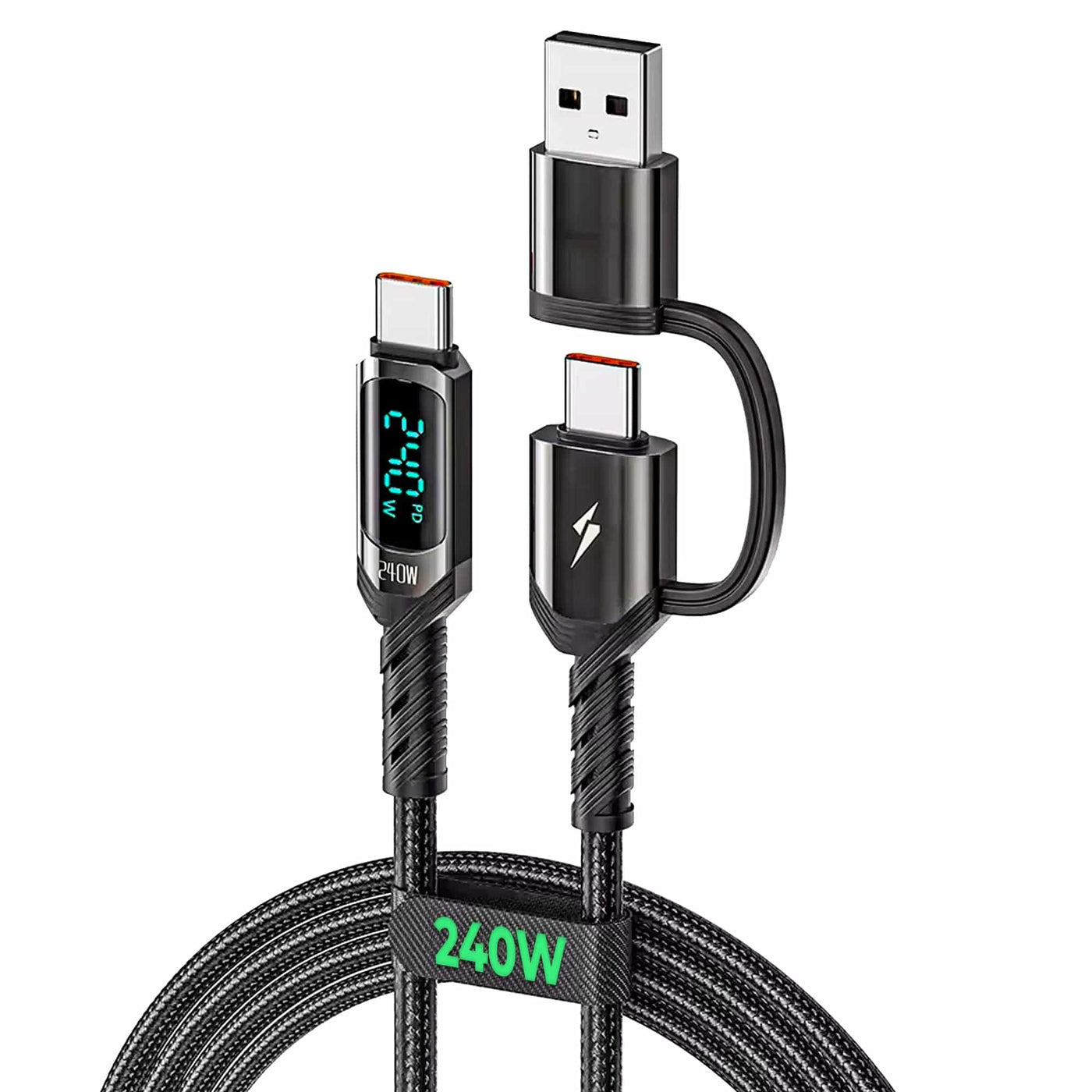 Cablu Date si Incarcare Timebox, Type-C la USB-C, 2 in 1, 240W, 2m, QC 3, Negru - Imagine 1