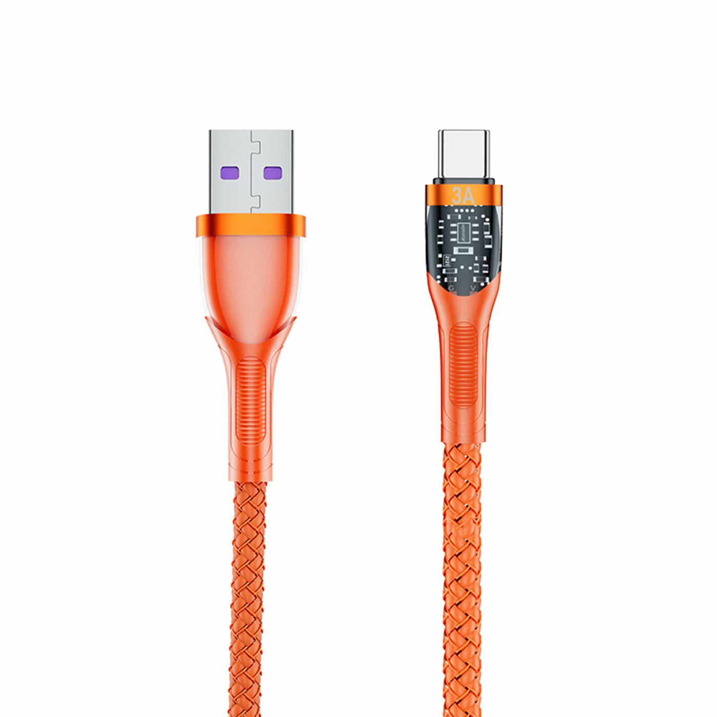 Cablu de Incarcare si Transfer de Date Timebox, USB la Type-C, 1,3m, Portocaliu - Imagine 1