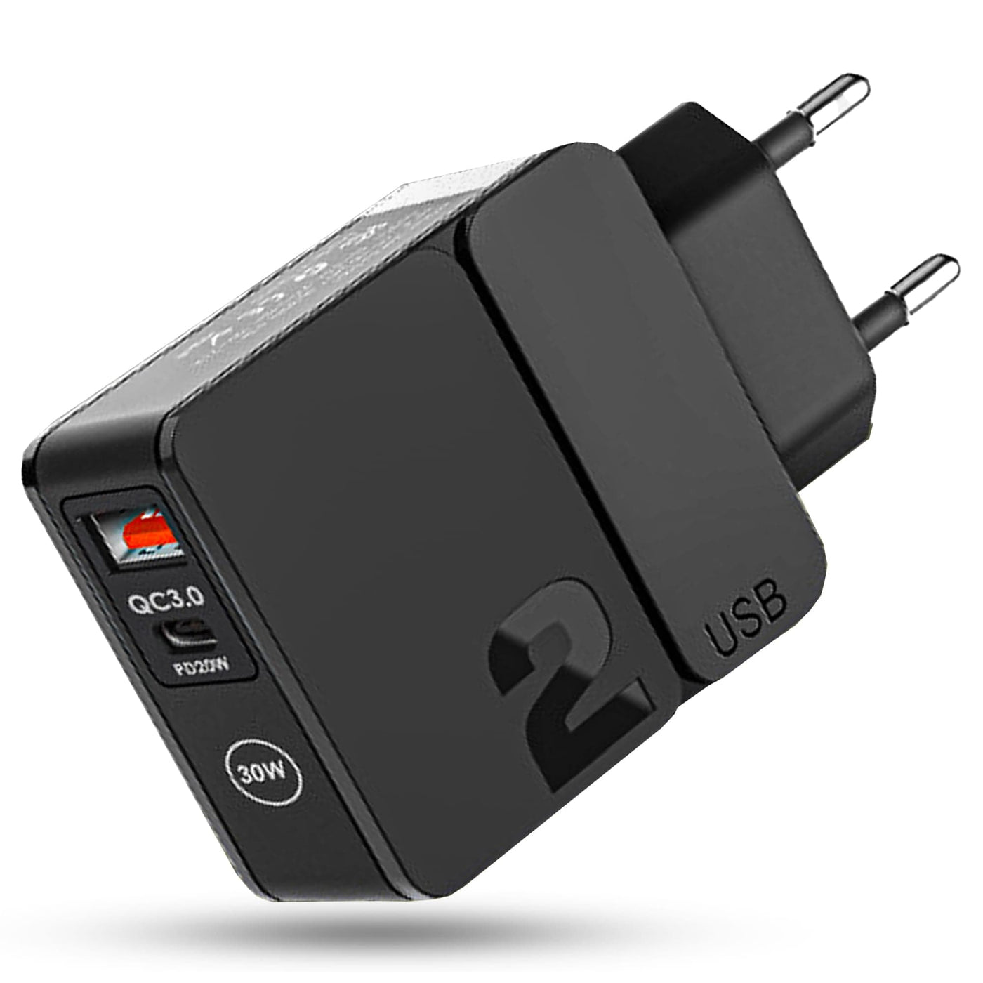 Incarcator Retea Timebox, 2 Porturi, 30W, 1 x USB , 1 x Type-C, C 3, Negru - Imagine 1