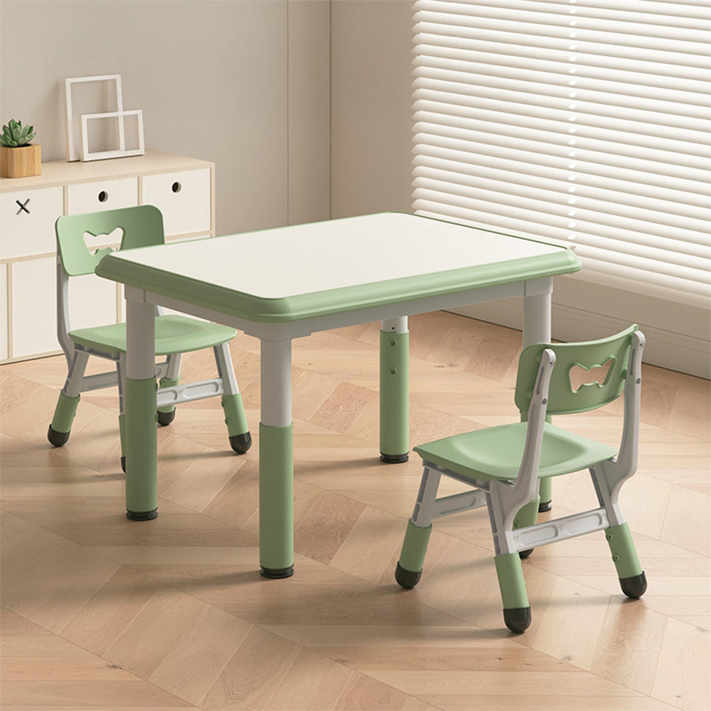 Set Masa si 2 Scaune Reglabile pentru Copii, Desen si Invatare, Verde - Imagine 1