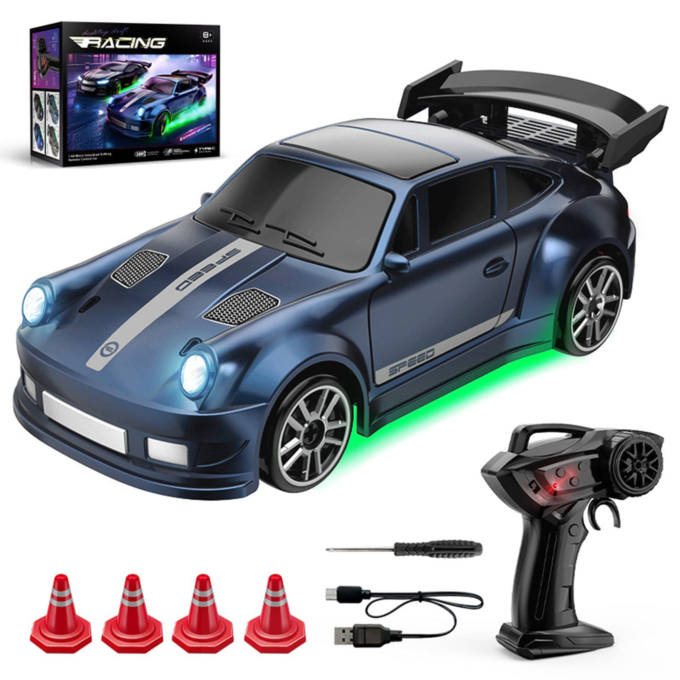 Masina cu telecomanda RC, 1:64, 4x4, Lumini LED, Viteza si drift pe masa - Imagine 1