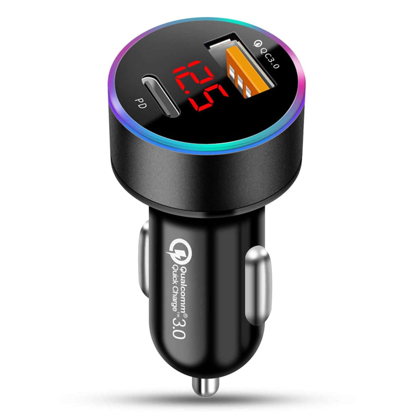 Incarcator auto, 36W, 1 x Type-C, 1 x USB , Quick Charger 3, Lumini LED, Negru - Imagine 1