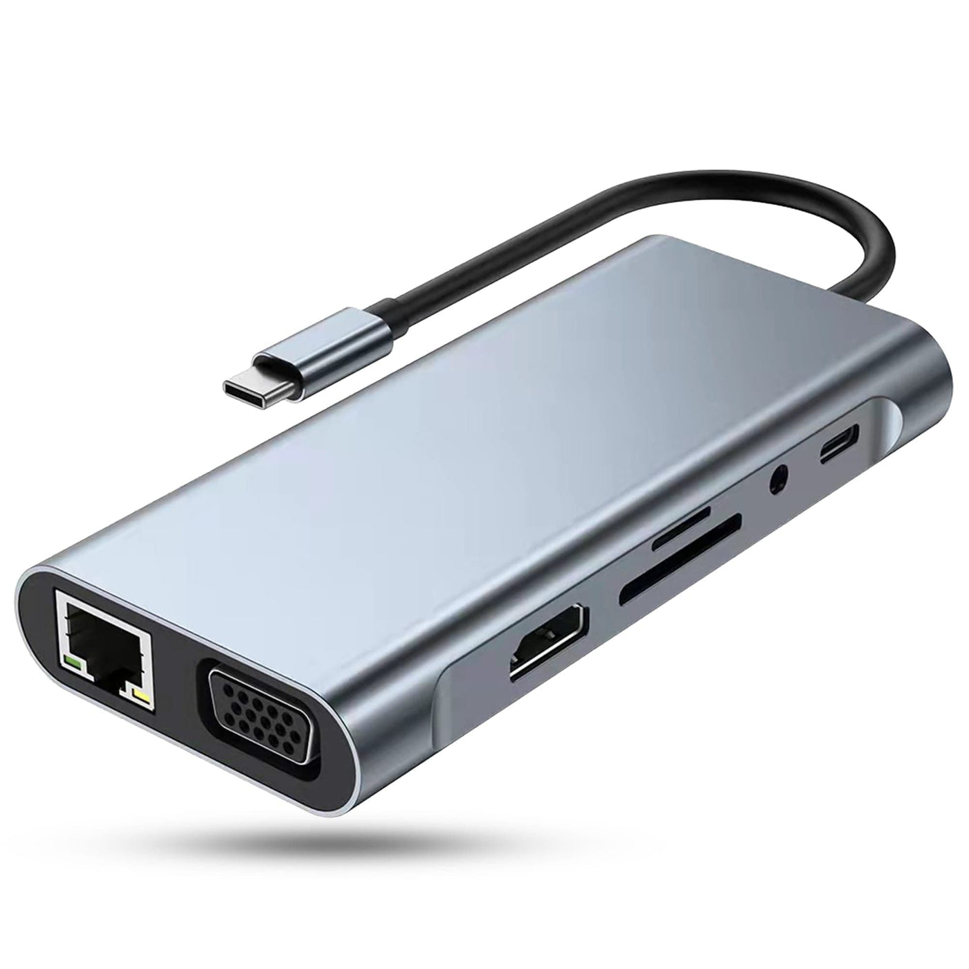 Hub USB 11 in 1, Type-C, Card Reader TF/SD, Port audio Jack 3, 5mm, VGA, Gri - Imagine 1