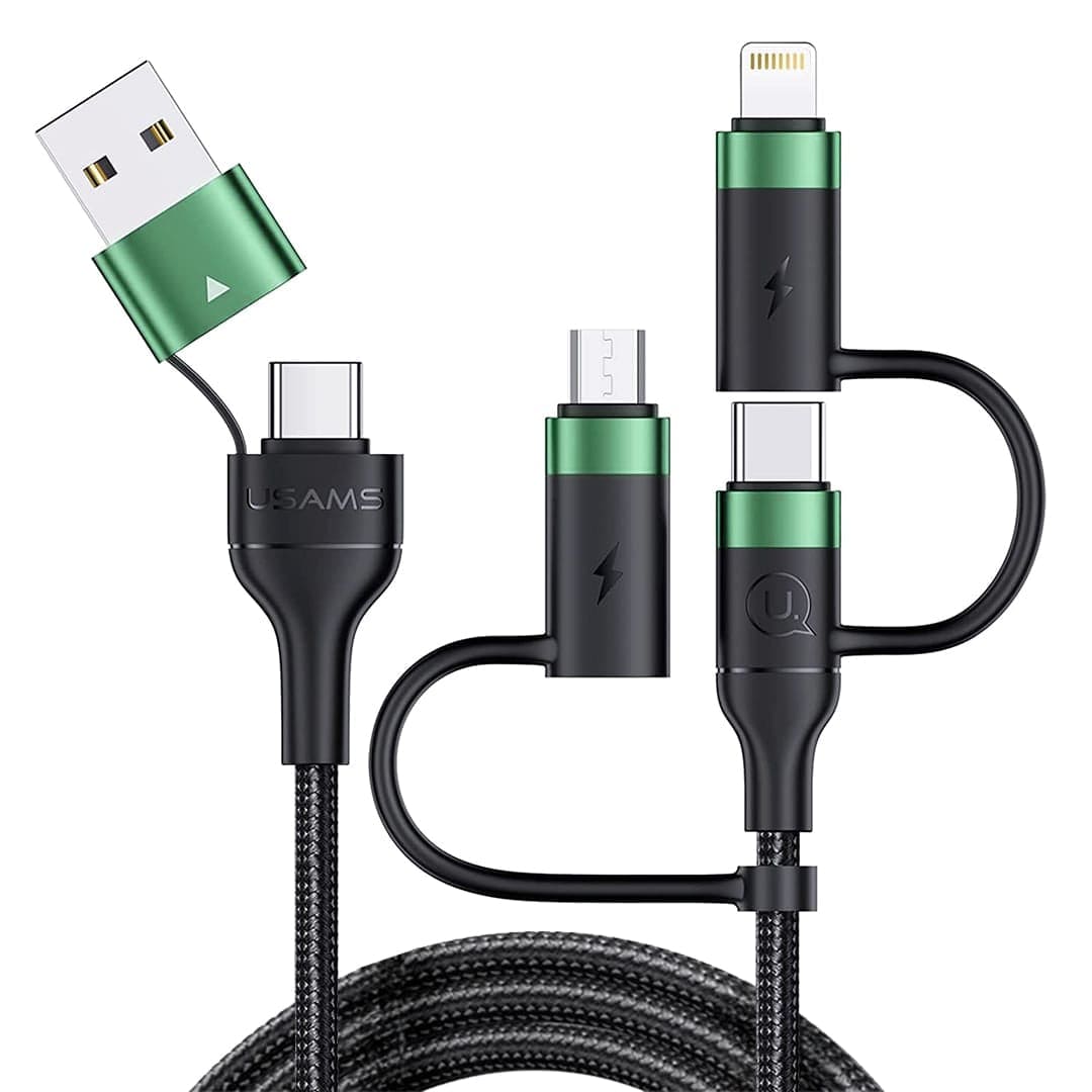 Cablu Date si Incarcare Rapida Usams, 5 in 1, 60W, 1,2m, QC 3, USB, Verde - Imagine 1