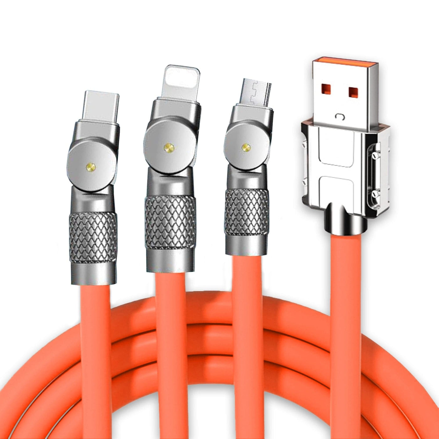 Cablu Date si Incarcare Rapida Timebox, 3 in 1, 120W, 1,2m, Portocaliu - Imagine 1