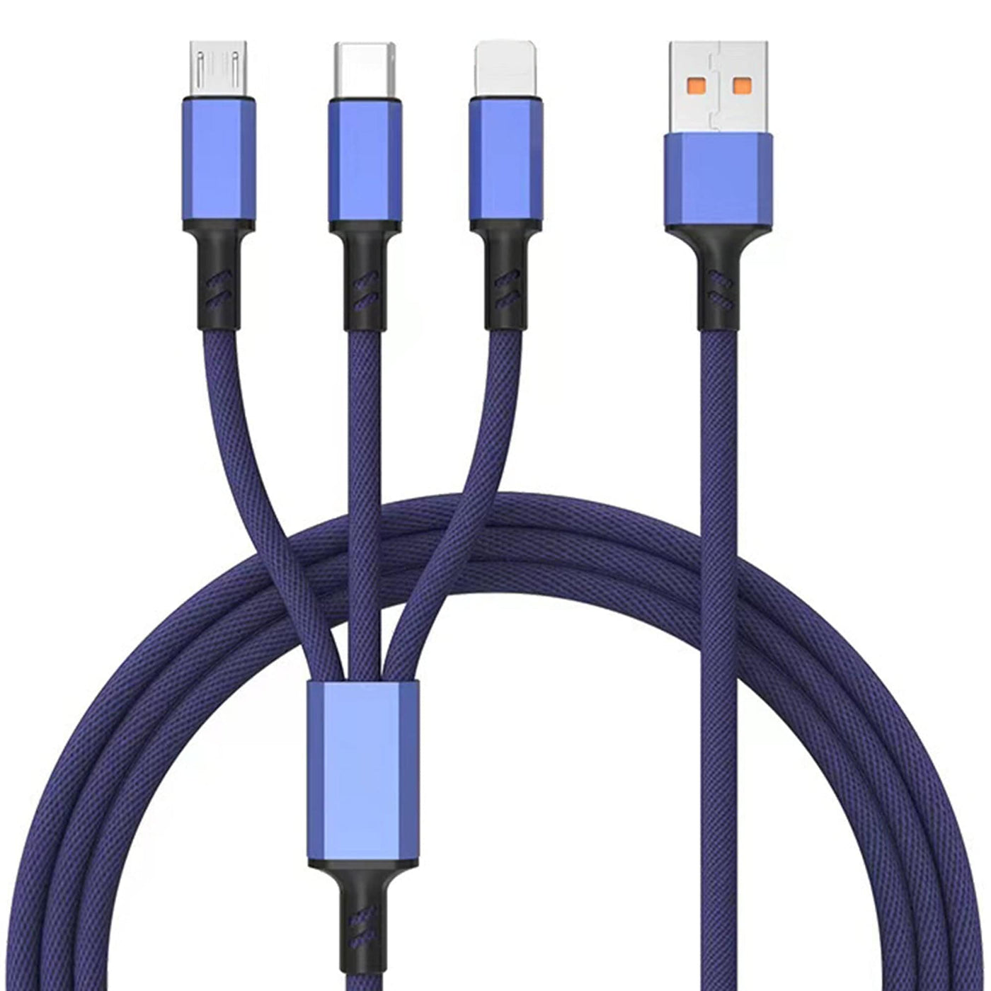 Cablu Date si Incarcare Rapida Timebox, 3 in 1, 40W, 1,2m, QC 3, USB, Albastru - Imagine 1