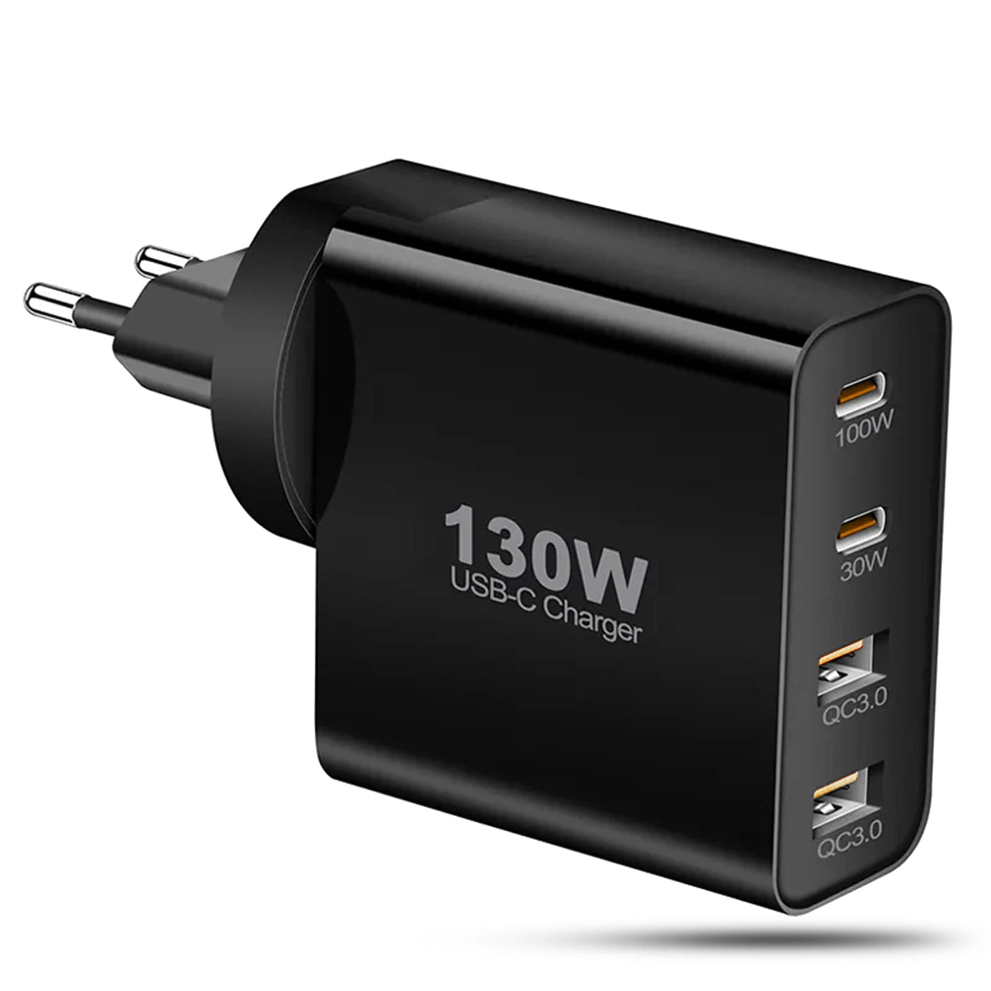 Incarcator Retea Timebox, 4 Porturi, 130W, 2 x USB, 2 x Type-C, Negru - Imagine 1