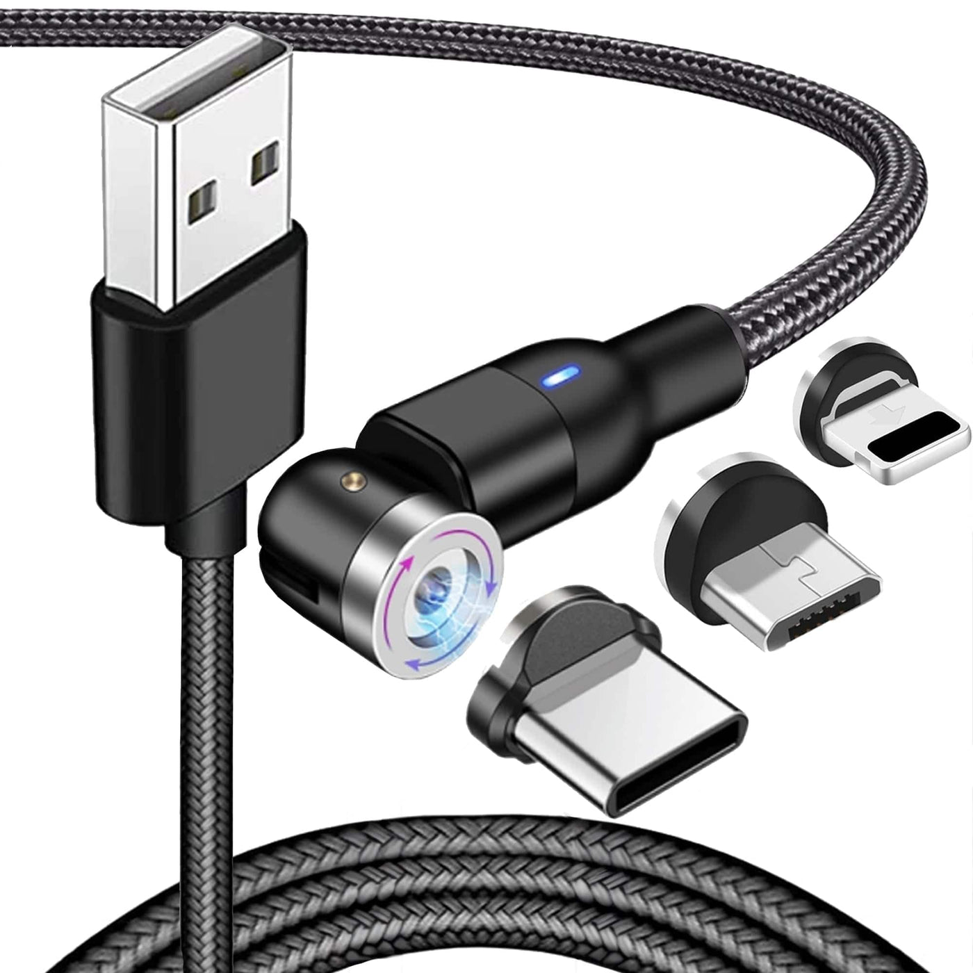Cablu de date si incarcare Rapida Timebox, 3 in 1, 1m, Fast Charge, Negru - Imagine 1