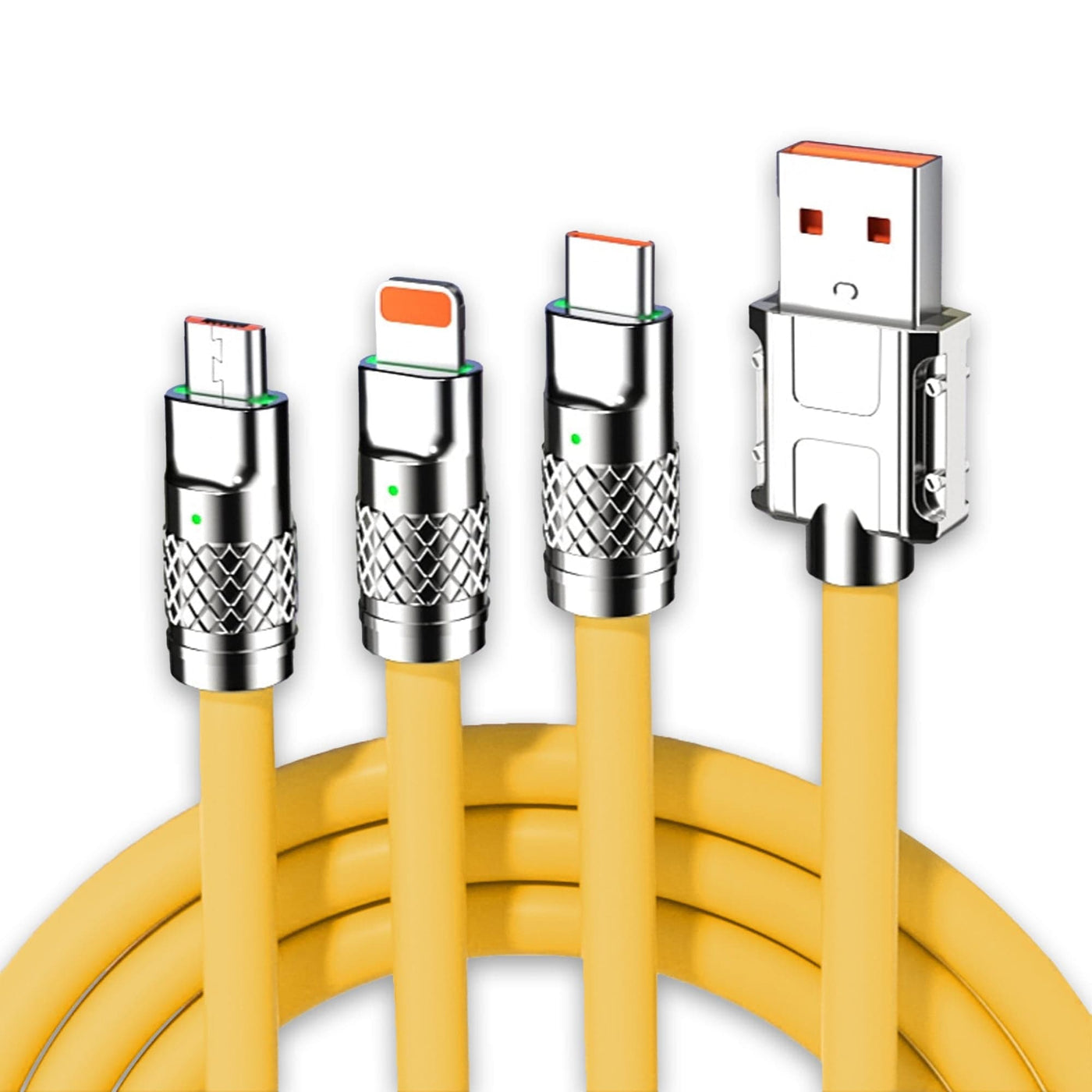 Cablu Date si Incarcare Rapida Timebox, 3 in 1, 120W, 1,2m, C 3, USB, Galben - Imagine 1