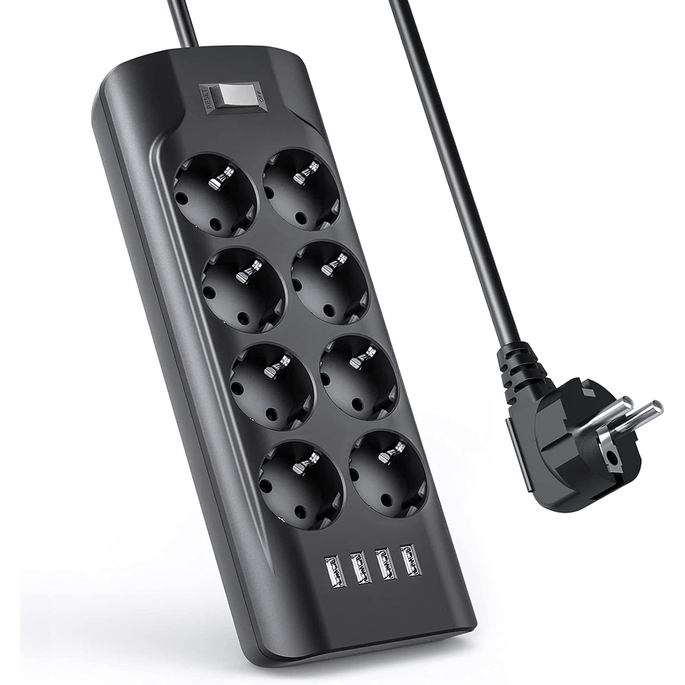 Prelungitor Timebox, 8 prize, 4 x USB, buton ON/OFF, Negru - Imagine 1