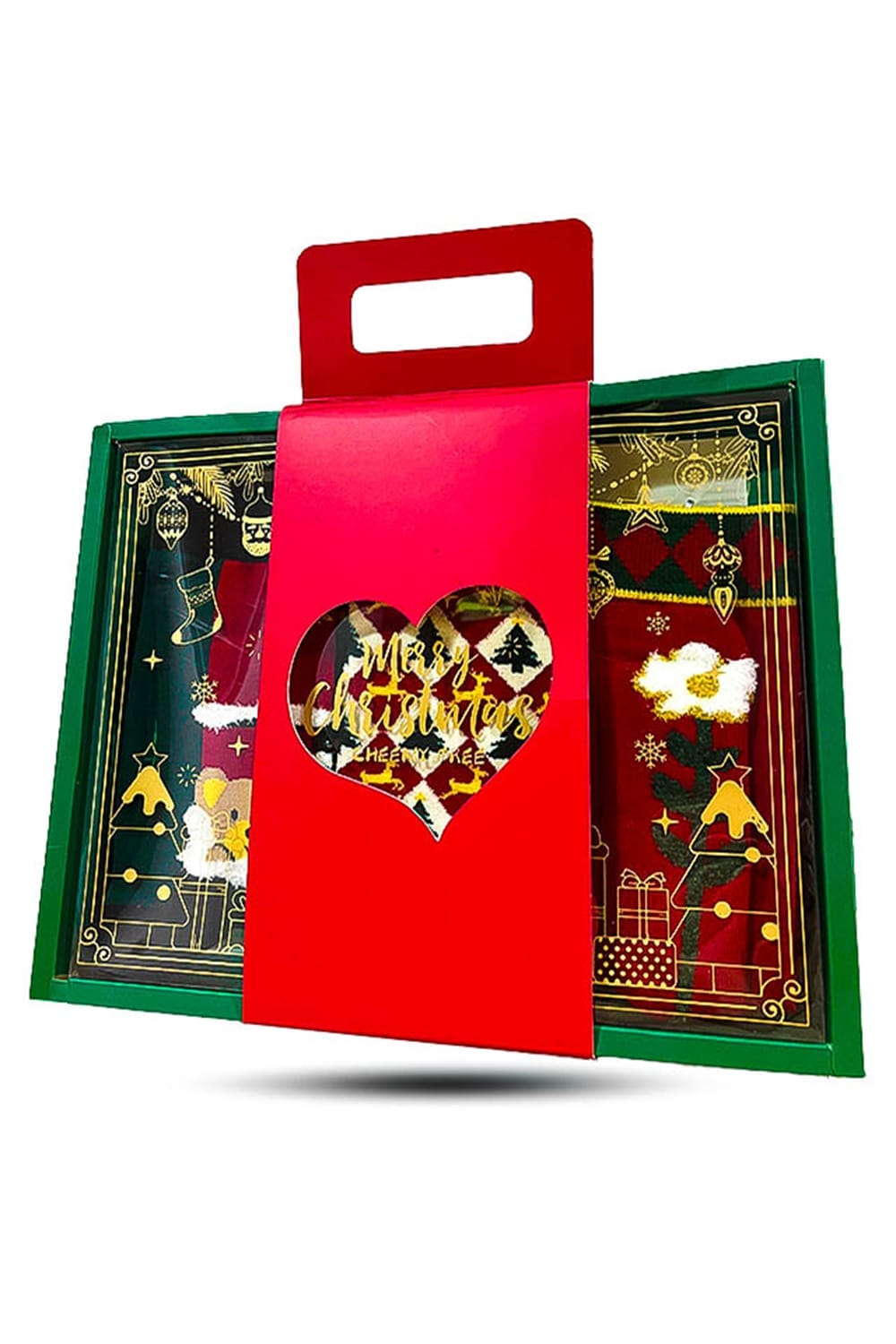 Set 3 sosete cu decoratiuni de Craciun, brad, zapada, Mos Craciun, bumbac 95% - Imagine 1