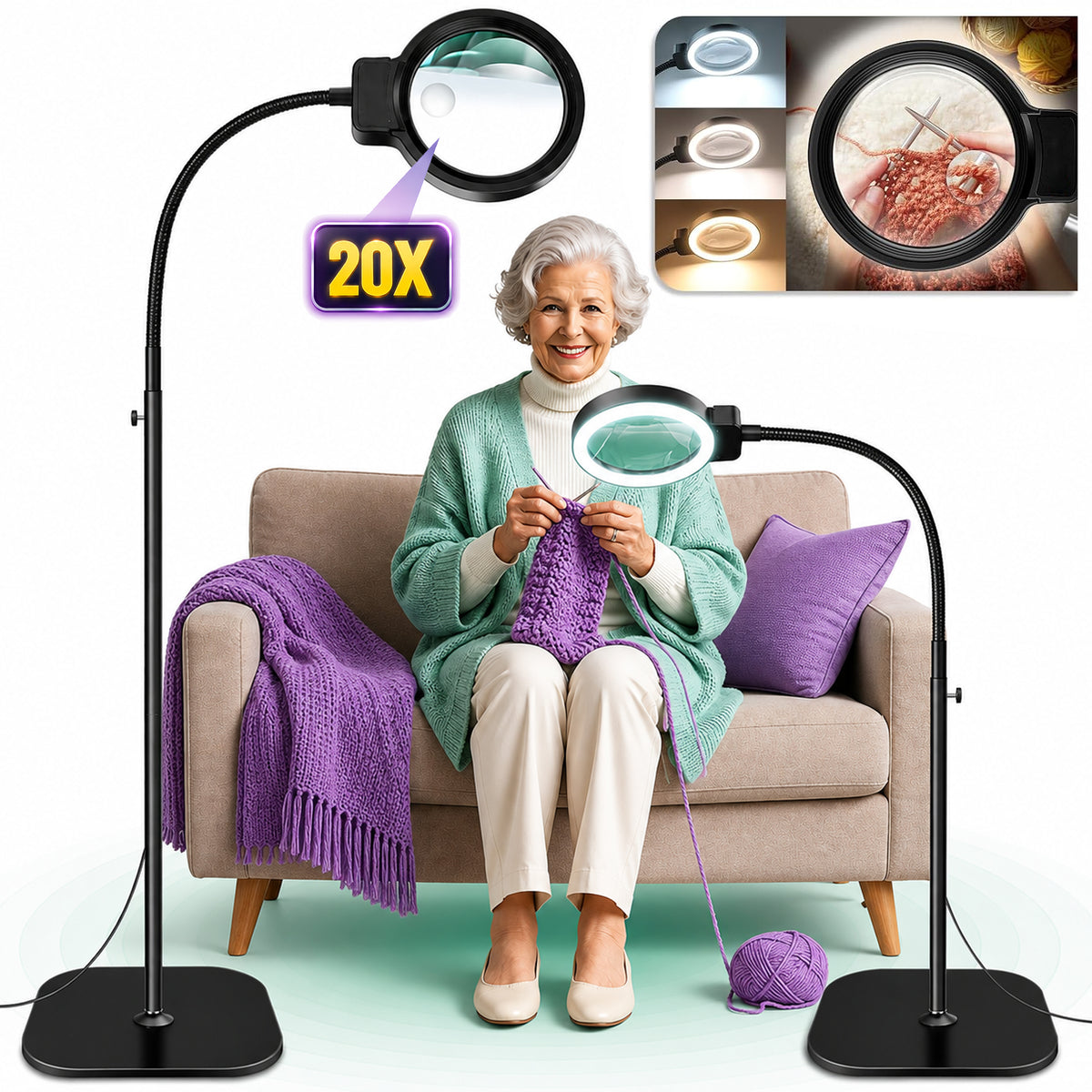 Lampa Podea cu Lupa 20X Timebox, Inaltime Reglabila 40-142 cm