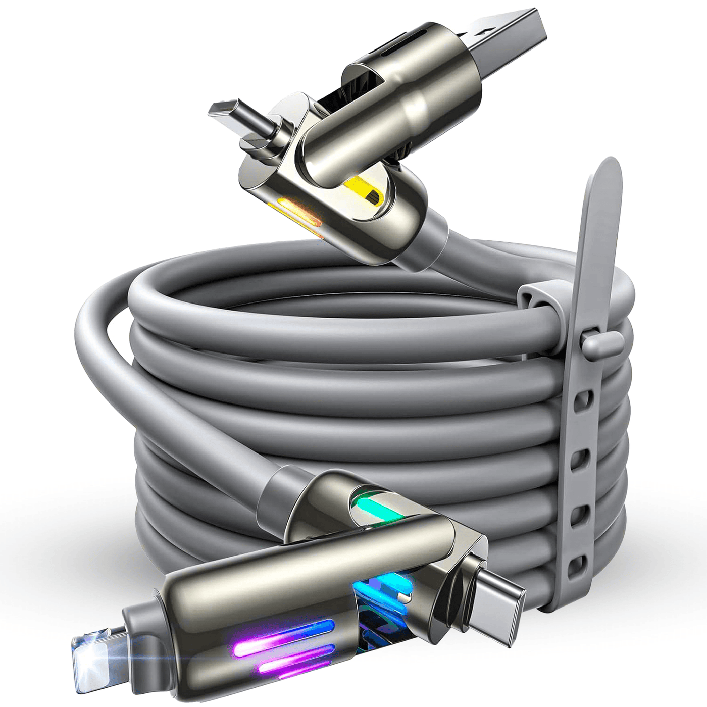 Cablu de Incarcare si Transfer de Date Timebox, 4 in 1, 240W, 2m, 2 x USB-C, Gri - Imagine 1