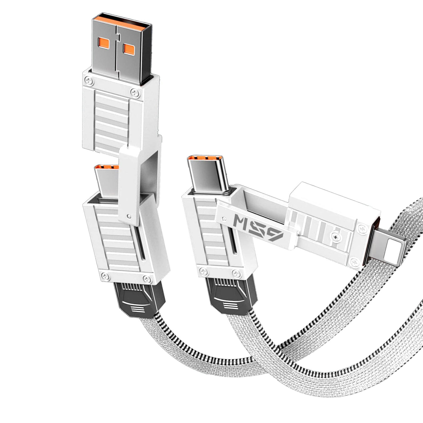 Cablu de date si Incarcare Rapida Timebox, 4 in 1, 65W, 1,5m, USB, Alb - Imagine 1