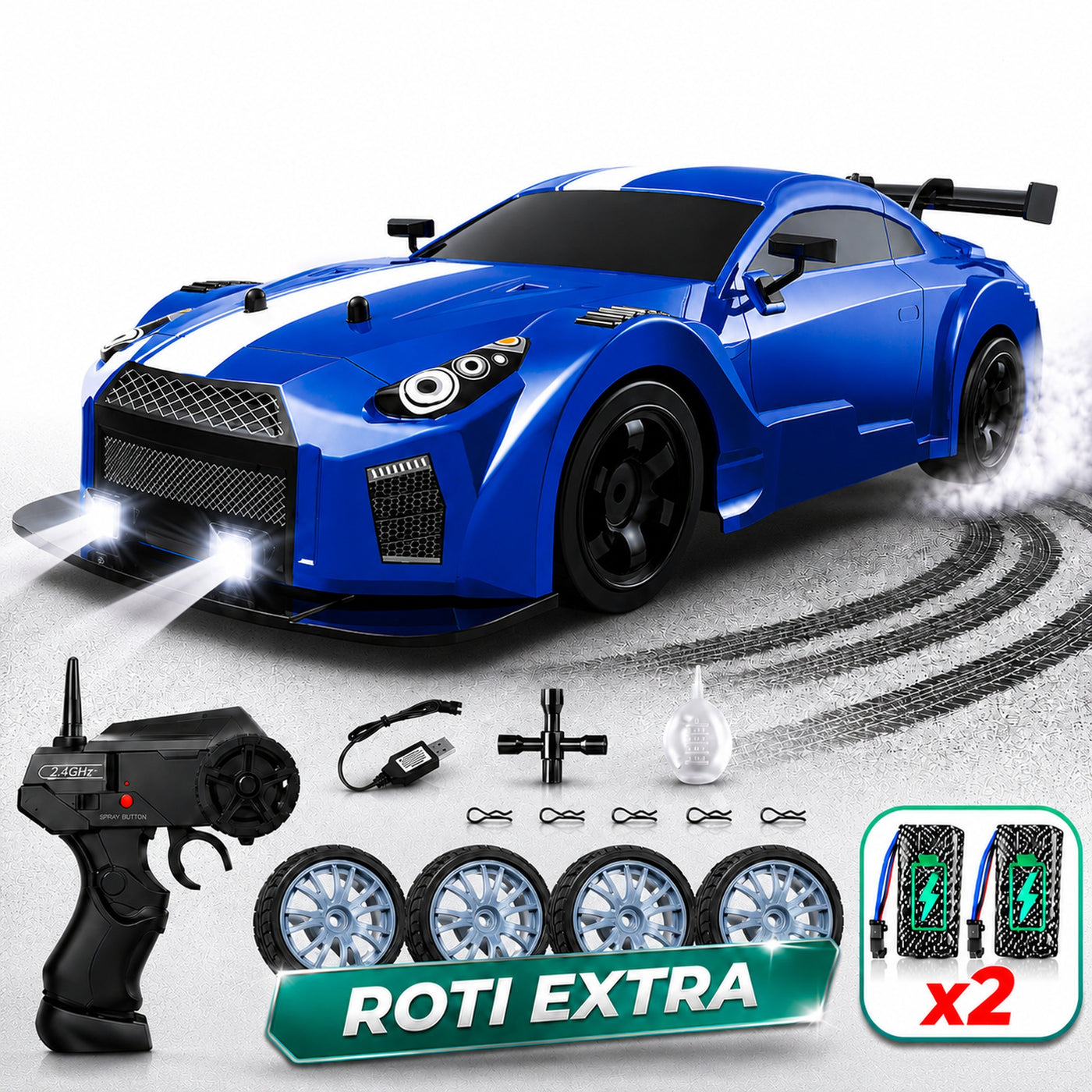 Masina cu telecomanda RC Timebox, 20km/h, 1:16, Drift car, lumini LED, Albastru