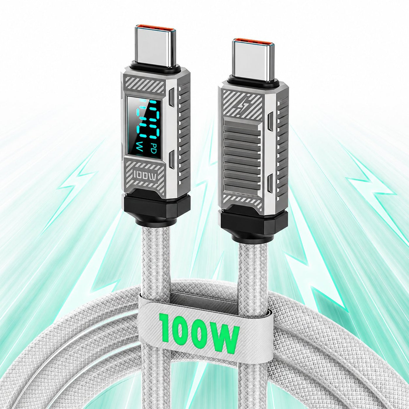 Cablu de Incarcare si Transfer de Date Timebox, USB-C la Type-C, 100W, 2m, Alb