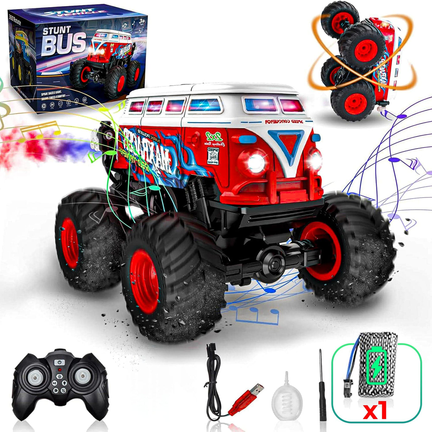 Masina cu Telecomanda Timebox, 1:20, 4x4, Tip Autobuz Scolar, Drift 360°, Rosu - Imagine 1