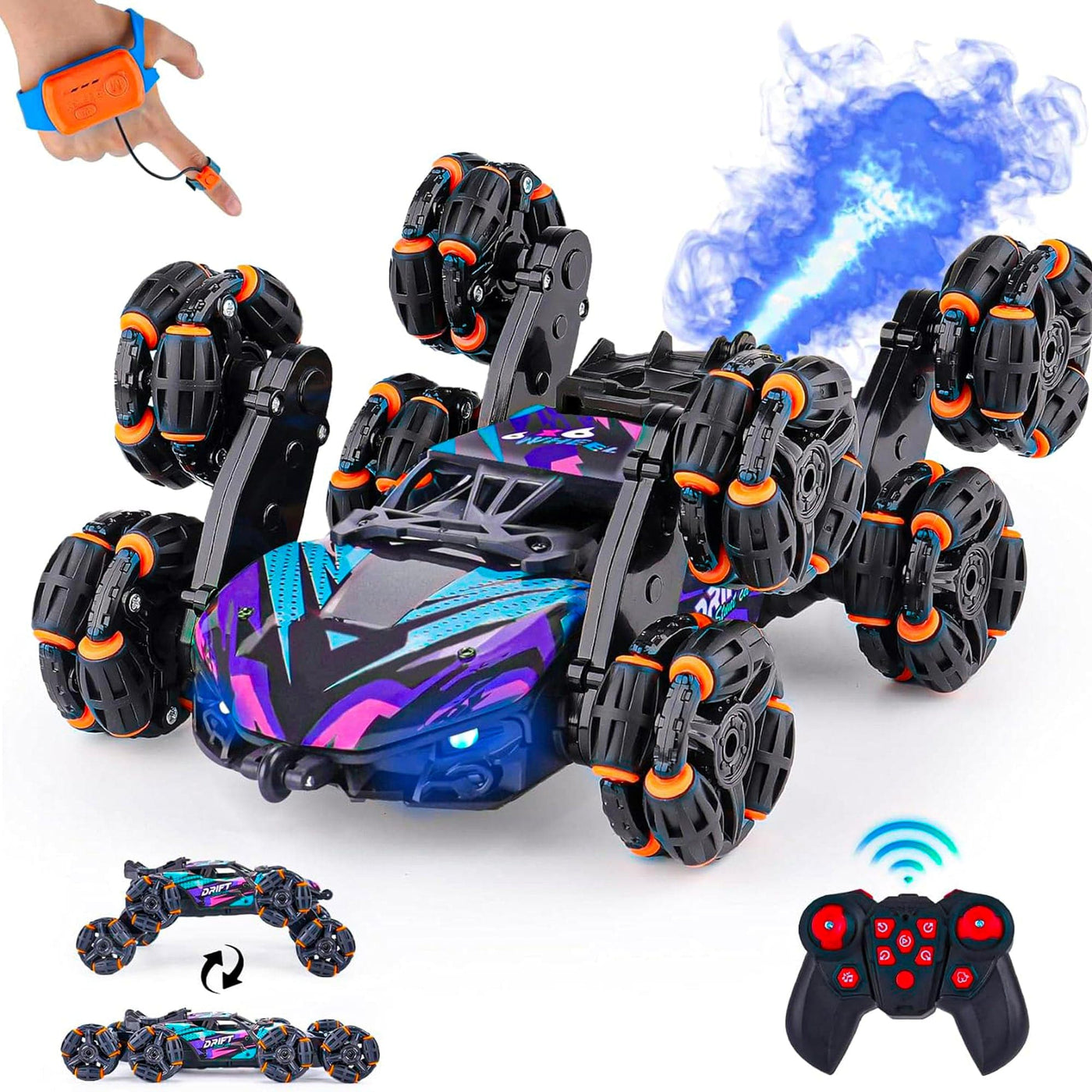 Masina cu Telecomanda RC Stunt 8 Roti Timebox, 4WD, Acrobatii, Rotire 360°, Mov - Imagine 1