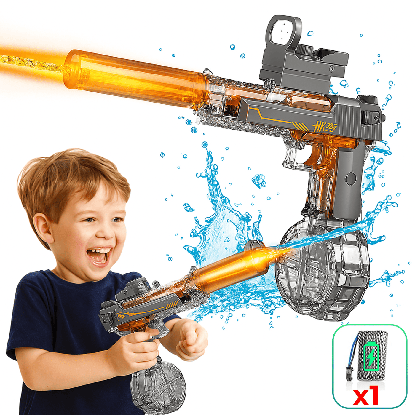 Pistol cu Apa Electric Timebox, cu Lumina si Amortizor, Gri - Imagine 1