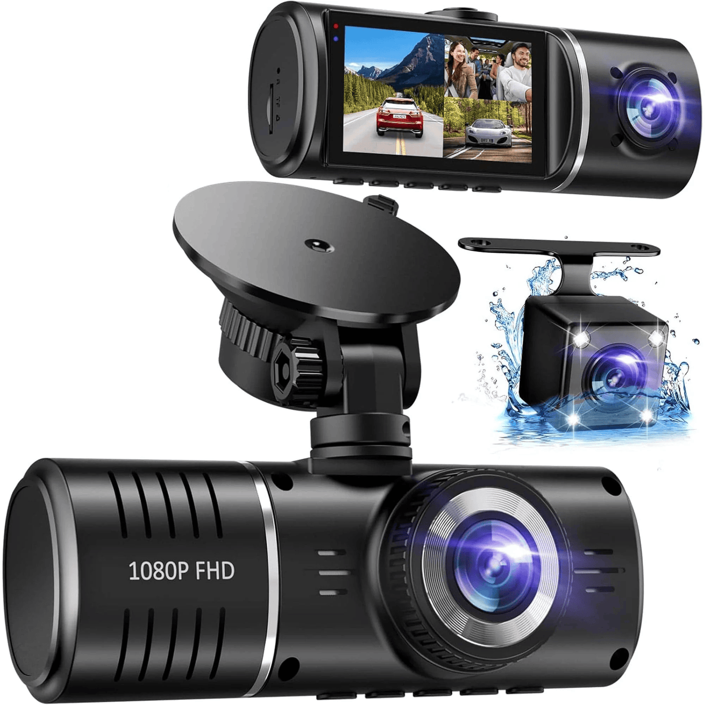 Camera Auto Tripla Timebox, Dash Cam Fata, Full HD 1080P, Negru - Imagine 1