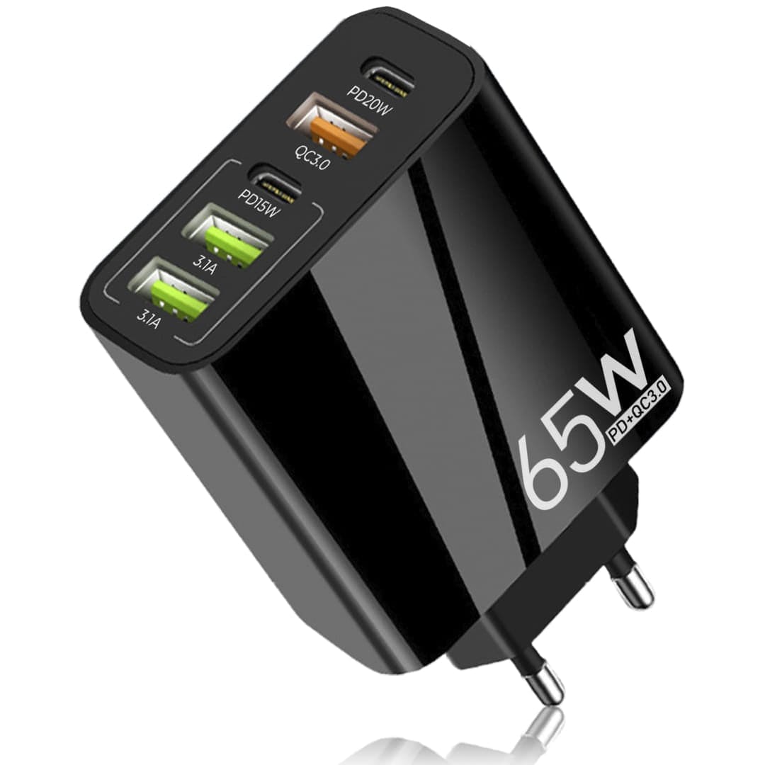 Incarcator Retea, 5 Porturi, 65W, 3 x USB, 2 x Type-C, Negru - Imagine 1