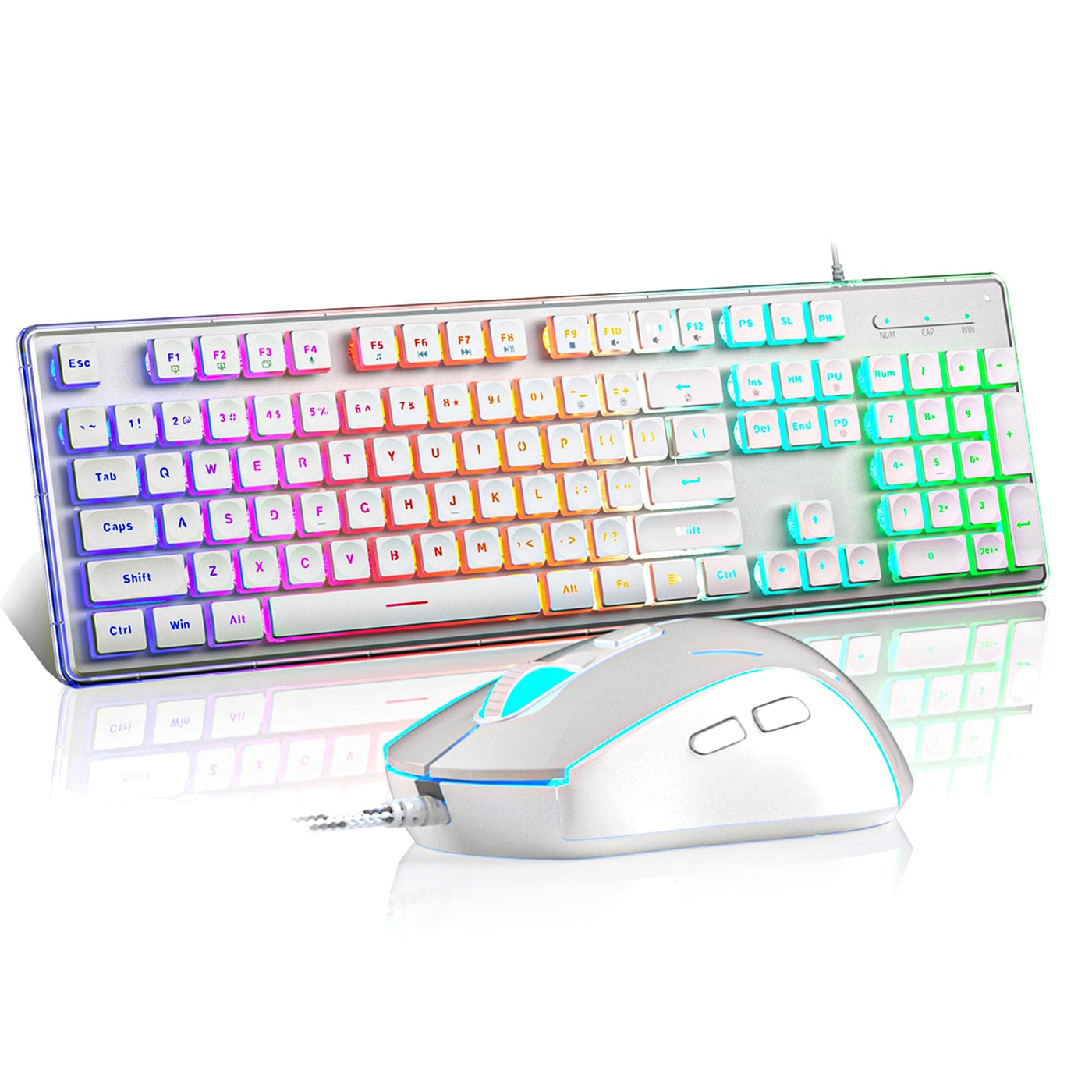 Kit Tastatura, Mouse Gaming RGB, 104 Taste Subtiri cu Functii Multimedia, Alb - Imagine 1