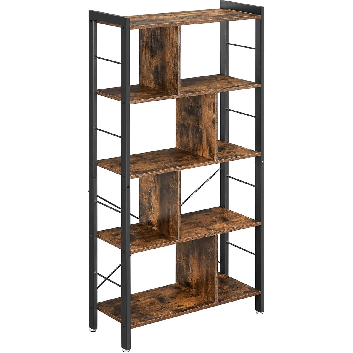 VASAGLE Biblioteca cu 4 rafturi, cadru metalic, stil industrial, 74x30x155 cm, maro rustic