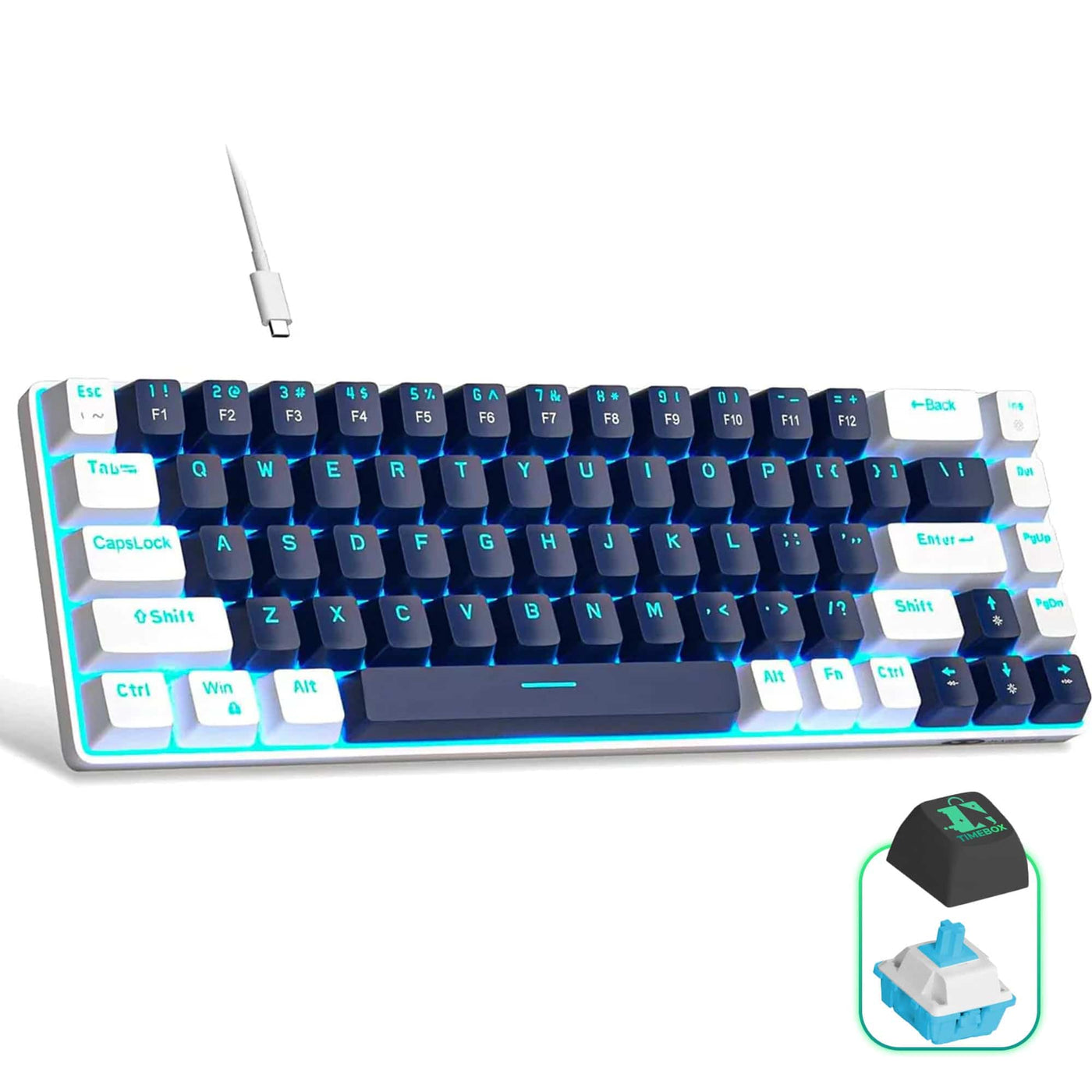 Tastatura Mecanica Gaming Timebox, Blue Switch, 60%, Lumini LED, Albastru / Ab - Imagine 1