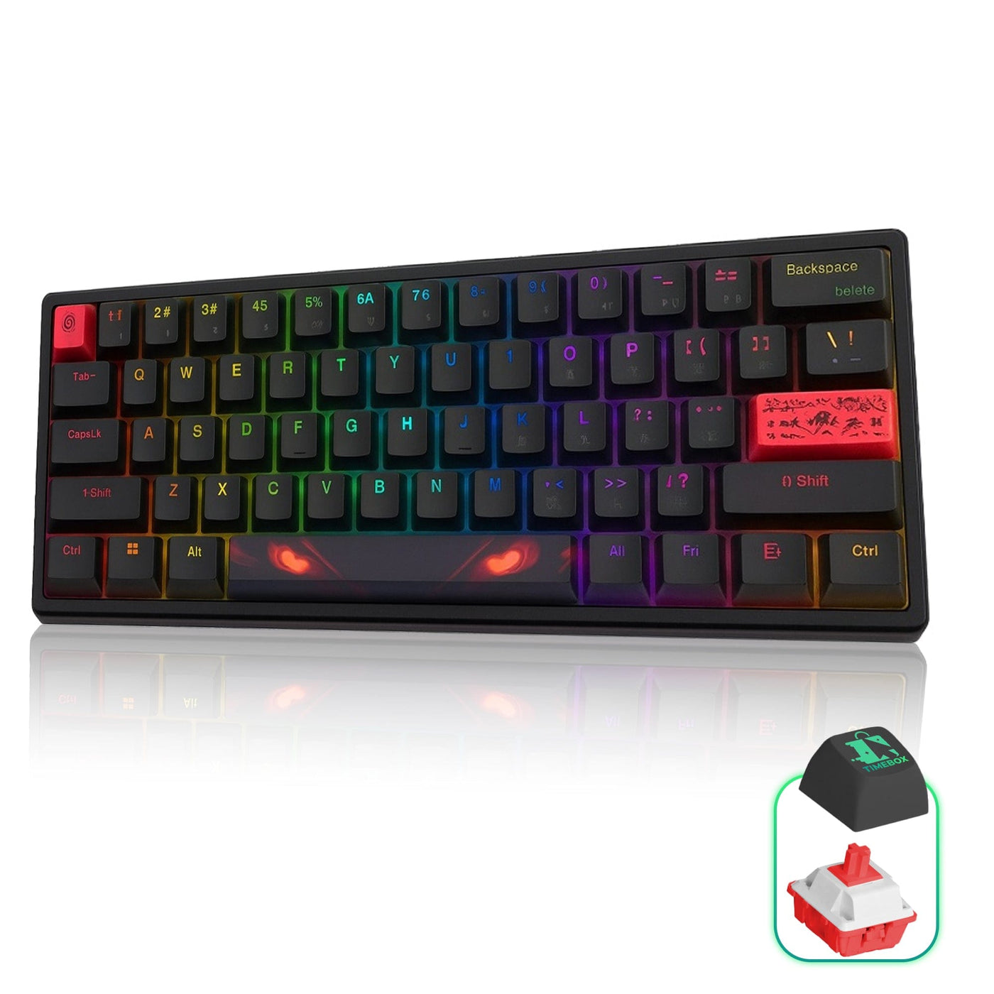 Tastatura mecanica gaming Timebox, 60%, Hot-Swap, USB-C, RGB programabil, Negru - Imagine 1