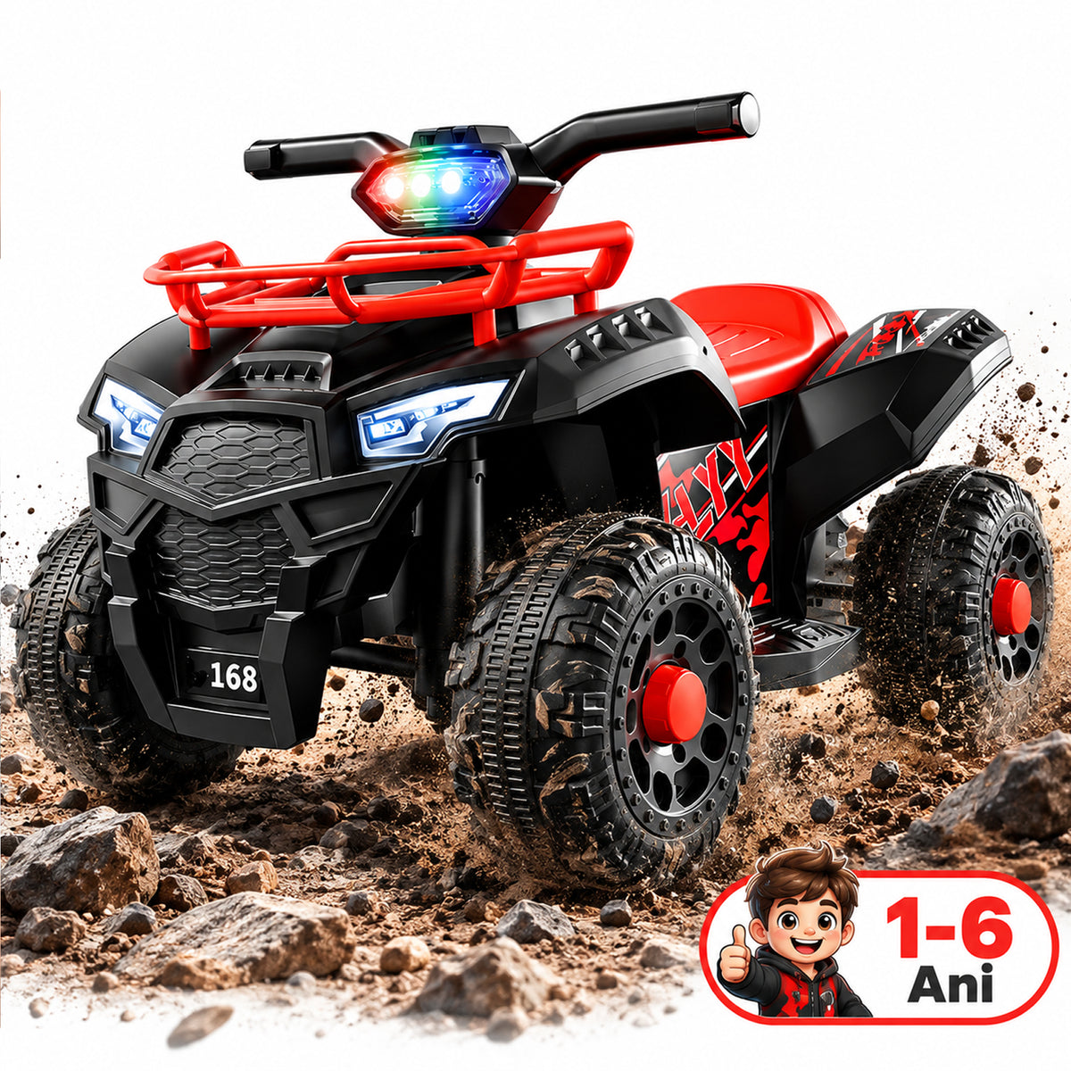 ATV electric copii 1, 6 ani, Motor dublu Constructie stabila, Rosu